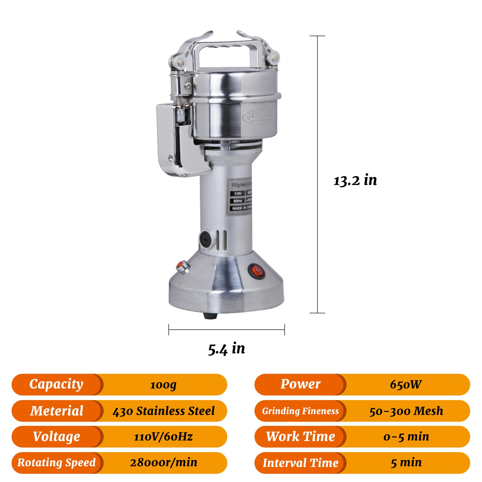 MorganGastro Grain Mill 100g High Speed Food Electric Stainless Steel Powder MillSeeds Flour Nut Pill Wheat Corn Herbs Spices Powder Machine,650W - Image 2