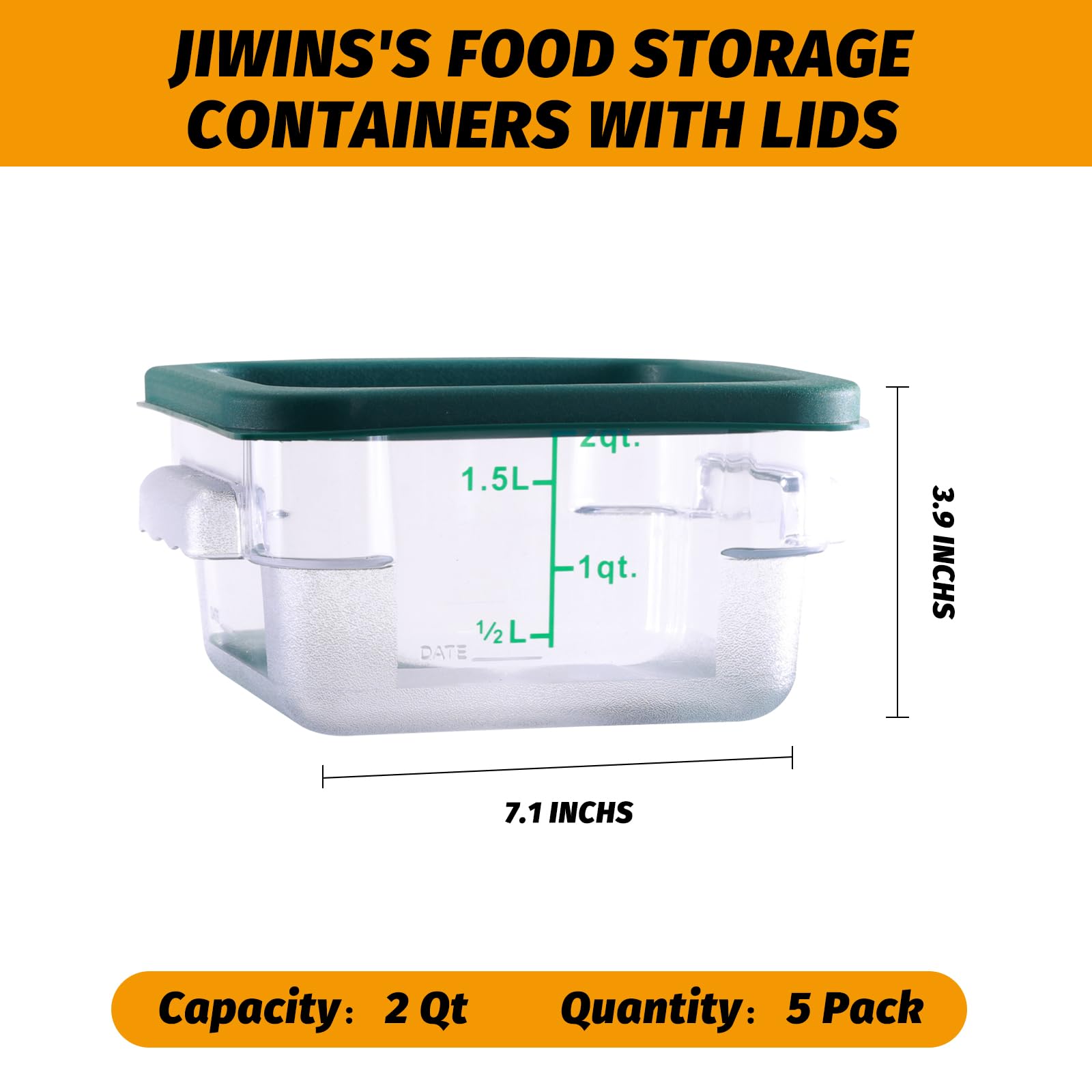 Clivia 2 Qt Commercial Grade Square Food Storage Containers with Lids,Polycarbonate,Clear - Case of 5 - Image 3