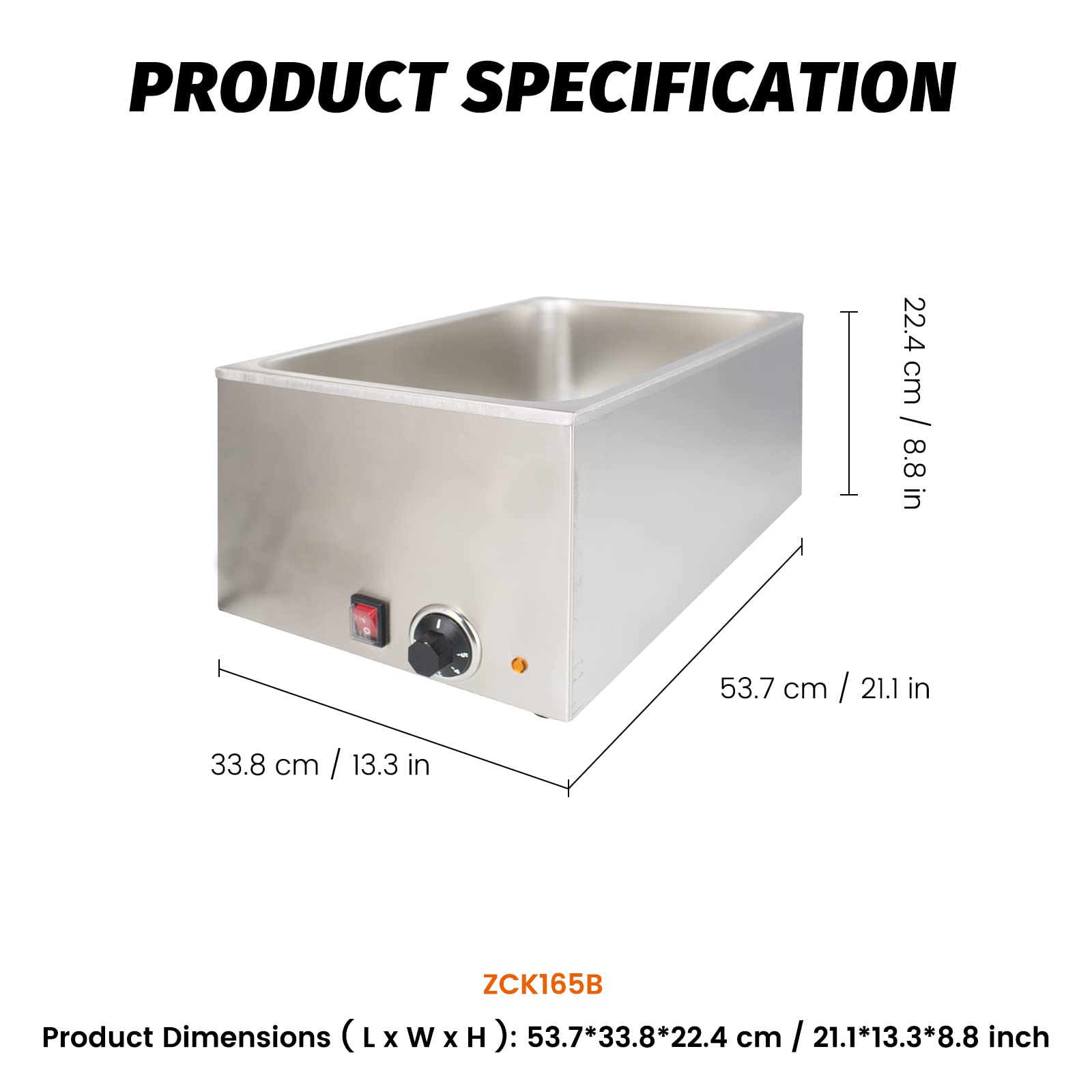 EasyRose 20" x 12" Full Size Electric Countertop Food Warmer - 120V, 1200W(Official Refurbishment) - Image 8