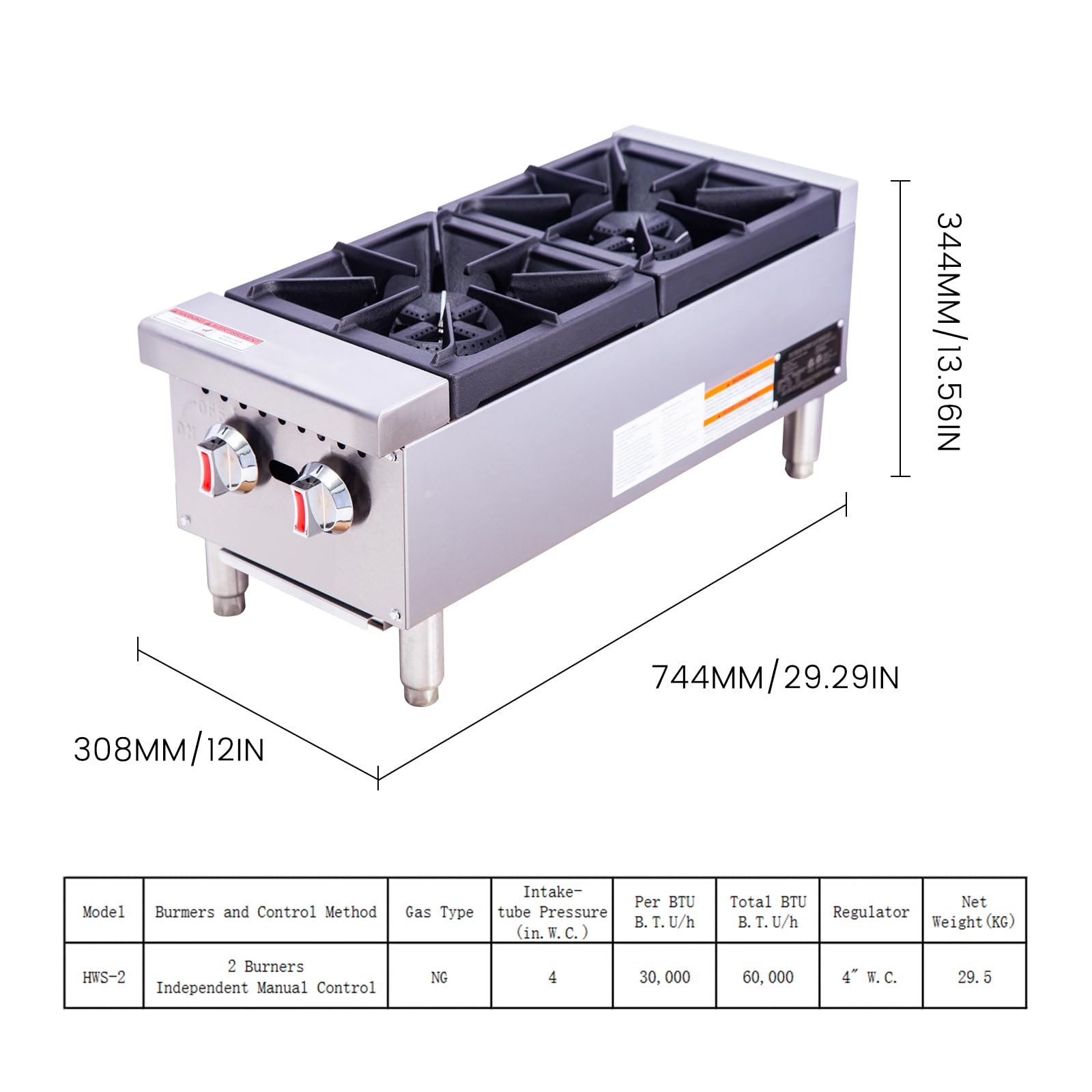 EASYROSE 12" Countertop Gas Hotplate 2 Burners Heavy Duty 60,000 BTU Gas Stove - Image 2