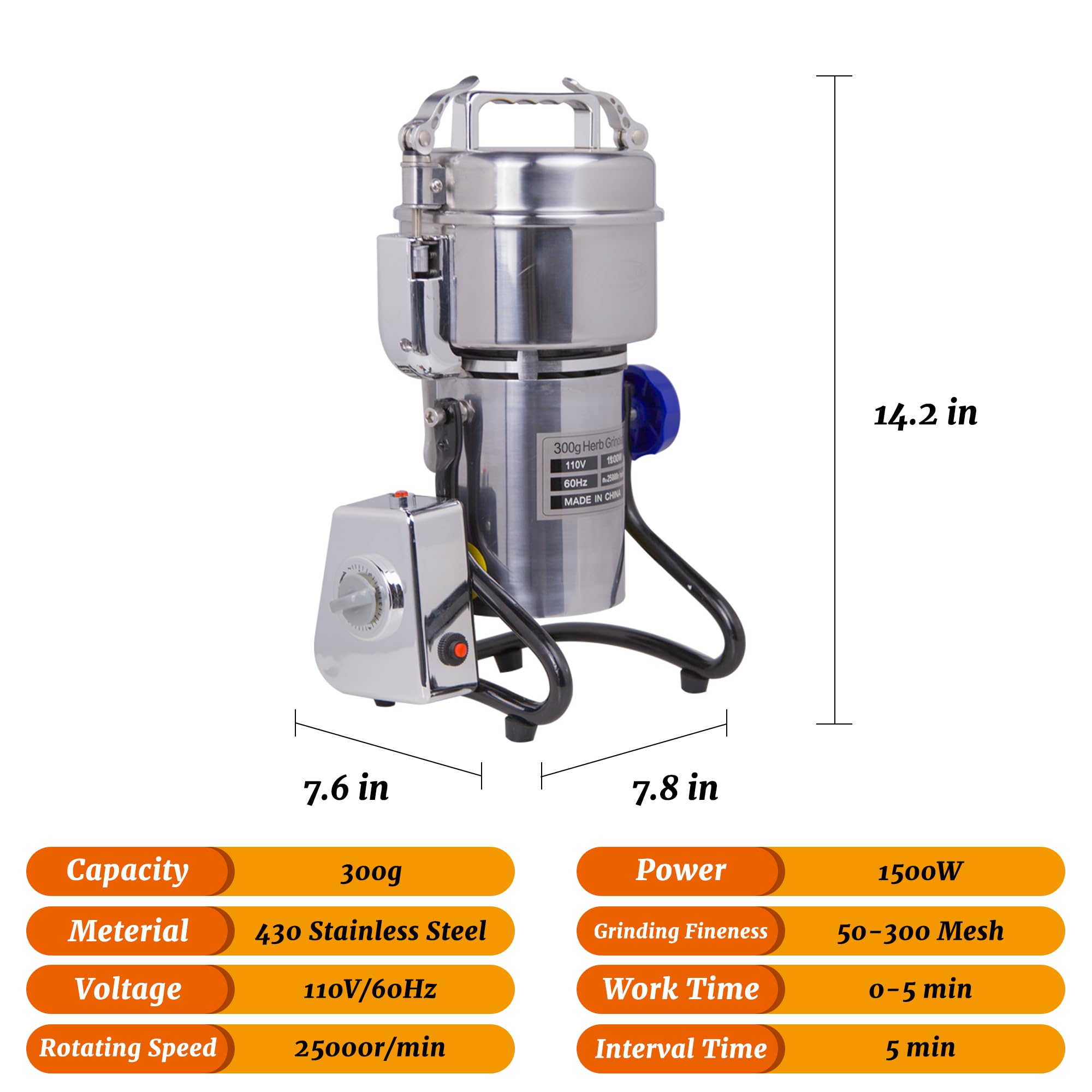 MorganGastro Grain Mill 300g High Speed Food Electric Stainless Steel Powder MillSeeds Flour Nut Pill Wheat Corn Herbs Spices Powder Machine,1500W - Image 2