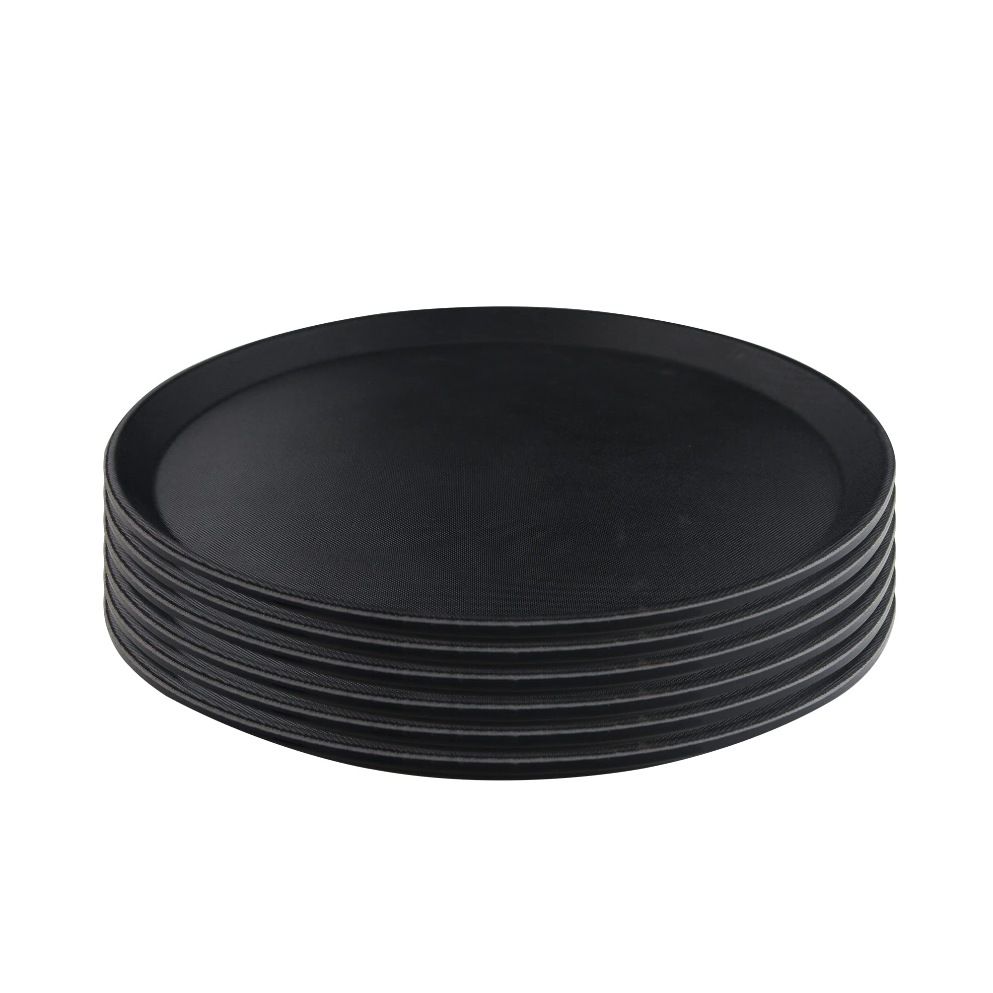 Clivia 6 Pack Restaurant Grade Non-Slip Tray,Fiberglass Serving Trays,Round,16-inch,Plastic,Black - Image 5