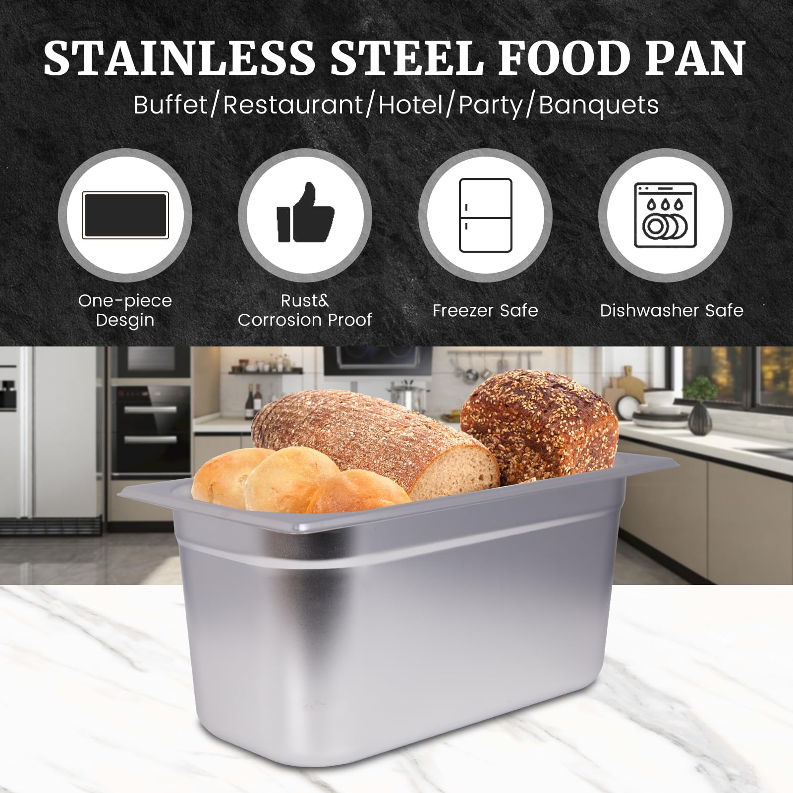 Clivia 1/3 Size Stainless Steel Food Pans,6"Deep Food Containers- Pack of 6 - Image 2