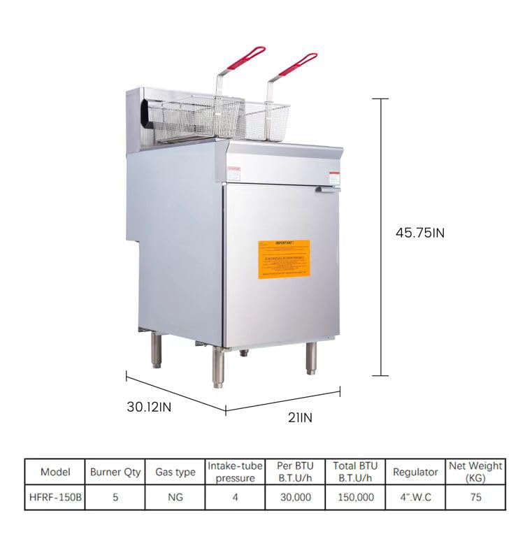 EasyRose 75 Lb Commercial Natural Gas Deep Fryer, 5 Burners, 150,000 BTU Floor Fryer With 2 Baskets, ETL Certified - Image 2