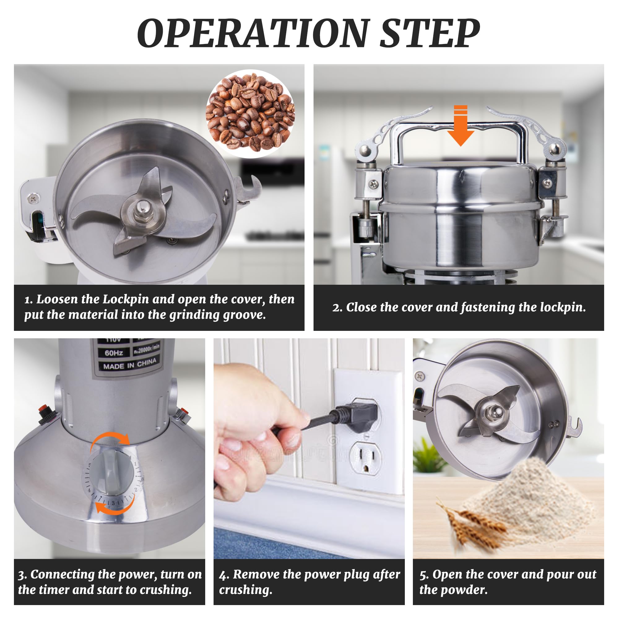 MorganGastro Grain Mill 100g High Speed Food Electric Stainless Steel Powder MillSeeds Flour Nut Pill Wheat Corn Herbs Spices Powder Machine,650W - Image 5