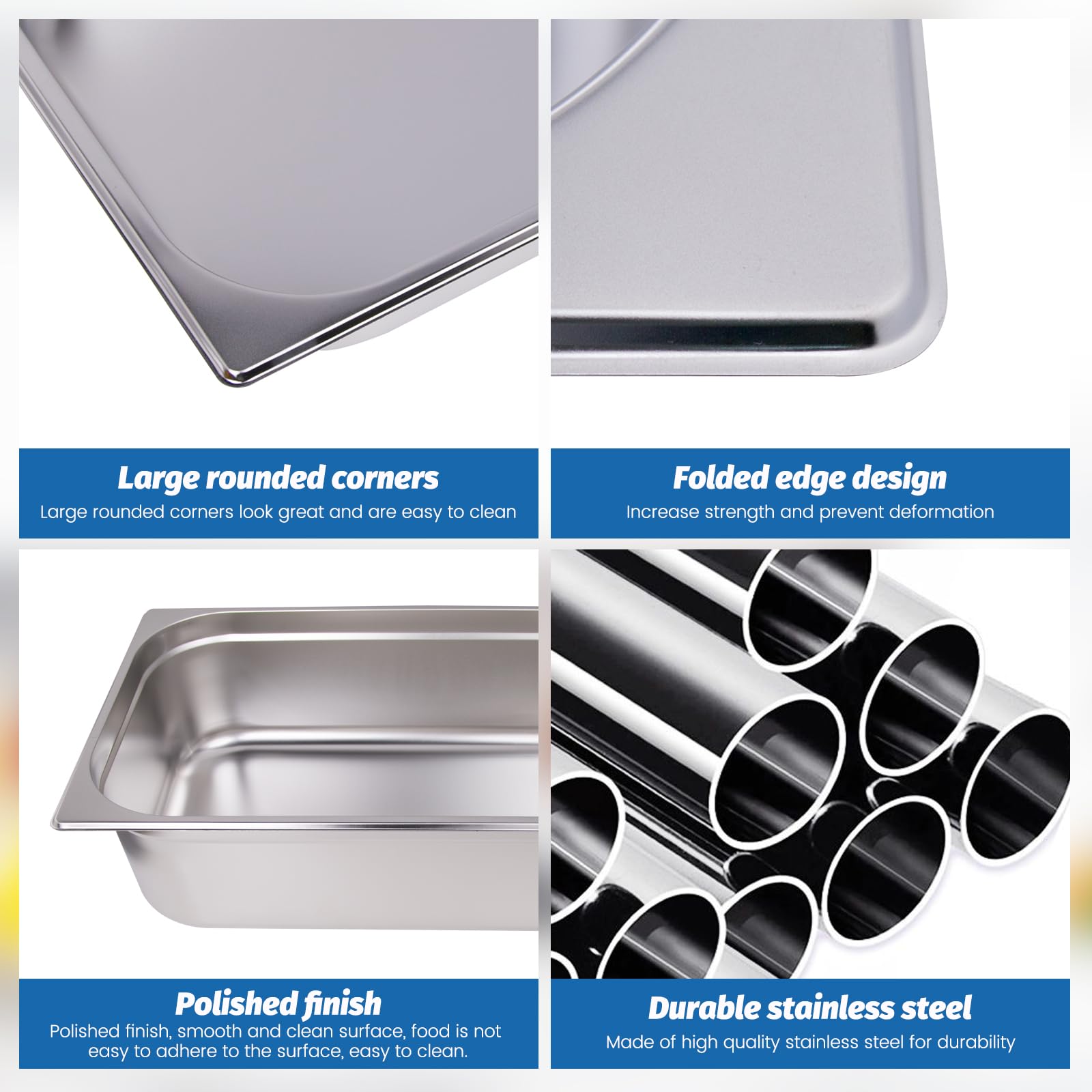Clivia 1/1 Size Stainless Steel Food Pans,6"Deep Food Containers- Pack of 6 - Image 3