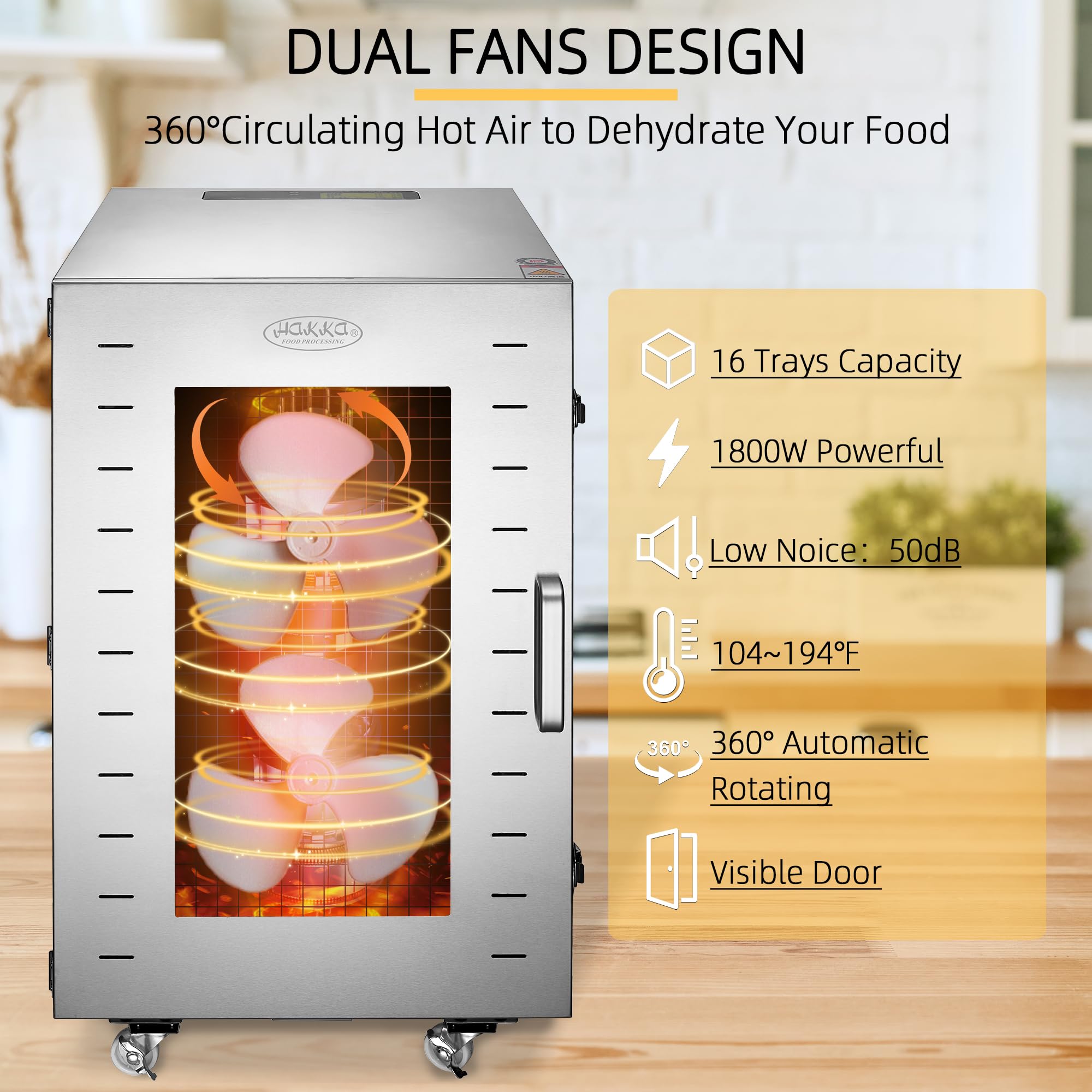 MorganGastro Food Dehydrator 16 Trays Stainless Steel 360° Rotation Meat Jerky Dryer - Image 4
