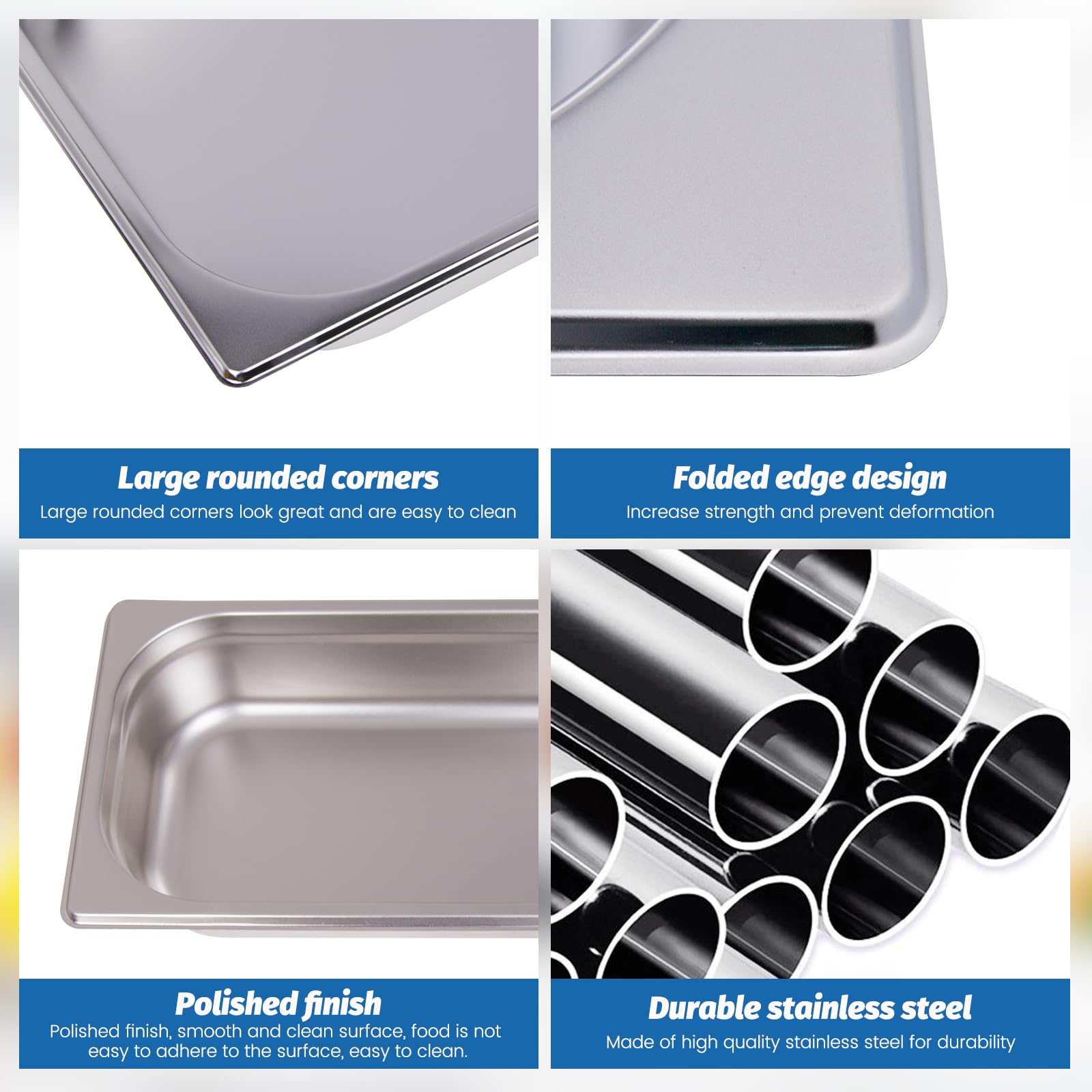Clivia 1/3 Size Stainless Steel Food Pans,2.5"Deep Food Containers- Pack of 6 - Image 3