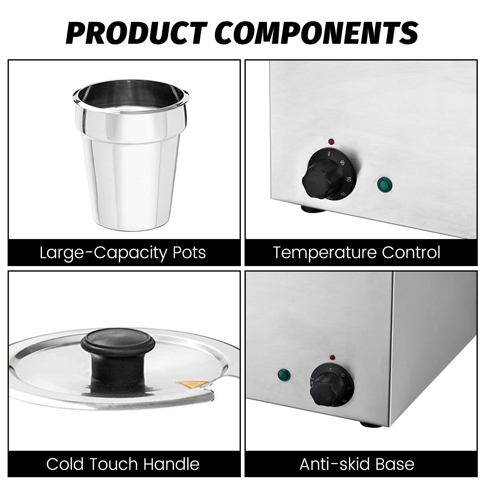 EasyRose 6.5L 2 Pans Bain Marie Food Warmer Soup Buffet Countertop Steamer Pot - 110V, 400W - Image 7