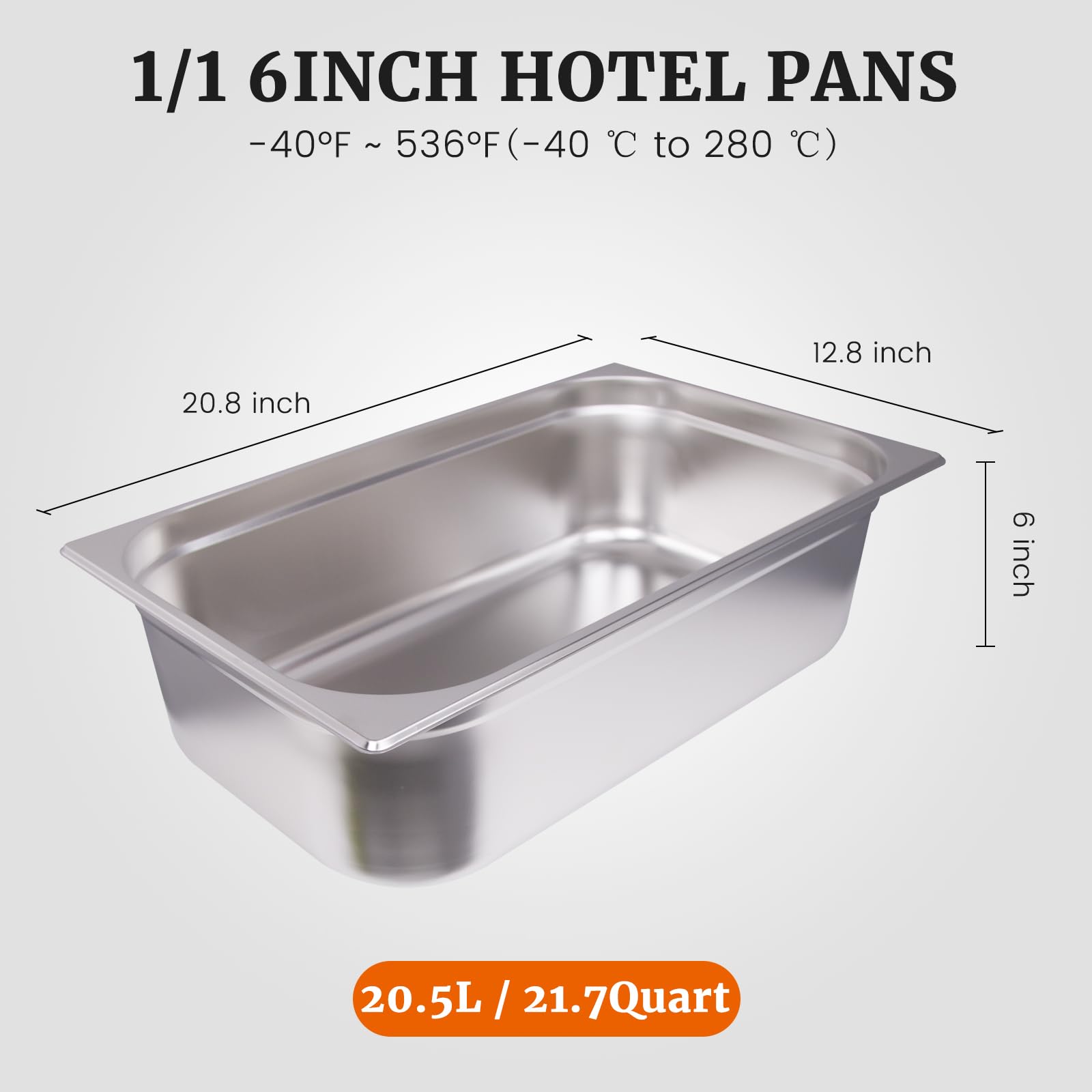 Clivia 1/1 Size Stainless Steel Food Pans,6"Deep Food Containers- Pack of 6 - Image 2