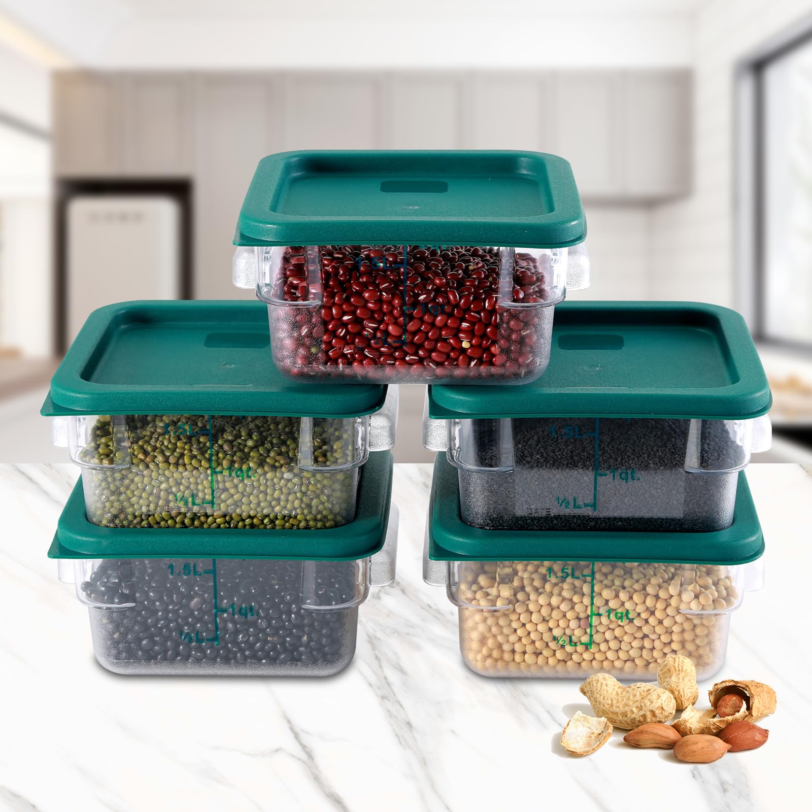 Clivia 2 Qt Commercial Grade Square Food Storage Containers with Lids,Polycarbonate,Clear - Case of 5 - Image 2