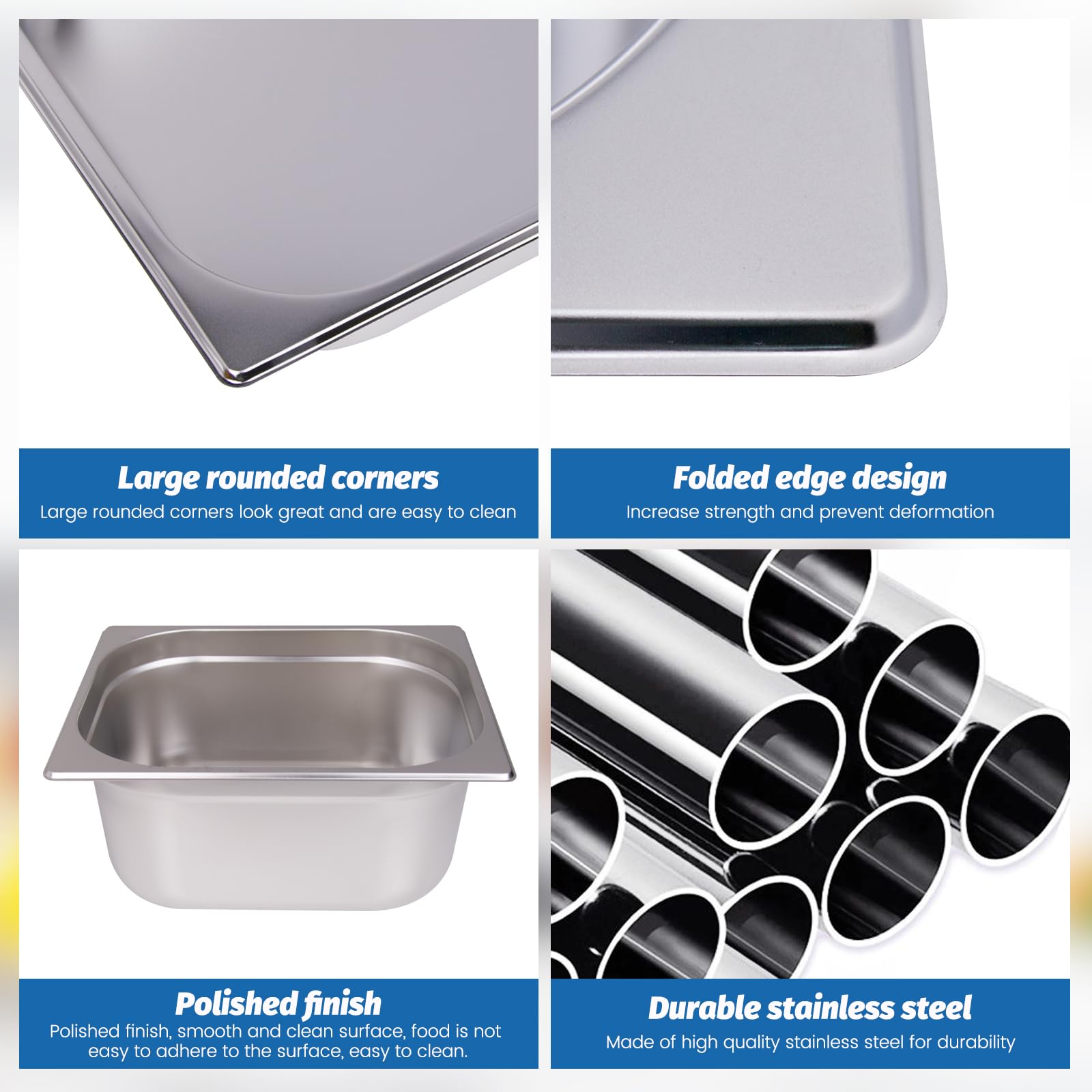 Clivia 1/2 Size Stainless Steel Food Pans,6"Deep Food Containers- Pack of 6 - Image 3