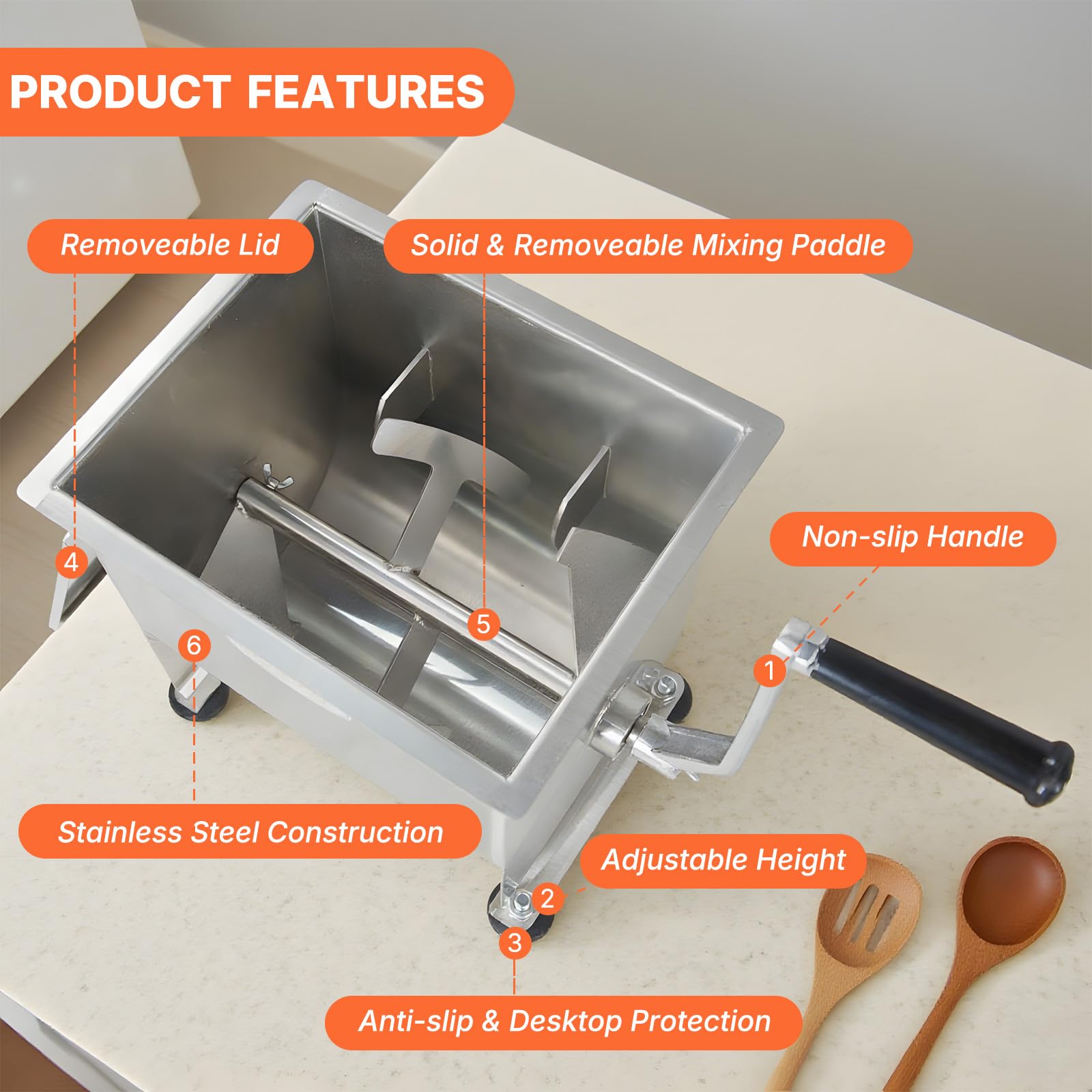 MorganGastro 45-Pound/30-Liter capacity Tank Stainless Steel Manual Meat Mixer (Mixing Maximum 45-Pound for Meat) - Image 2