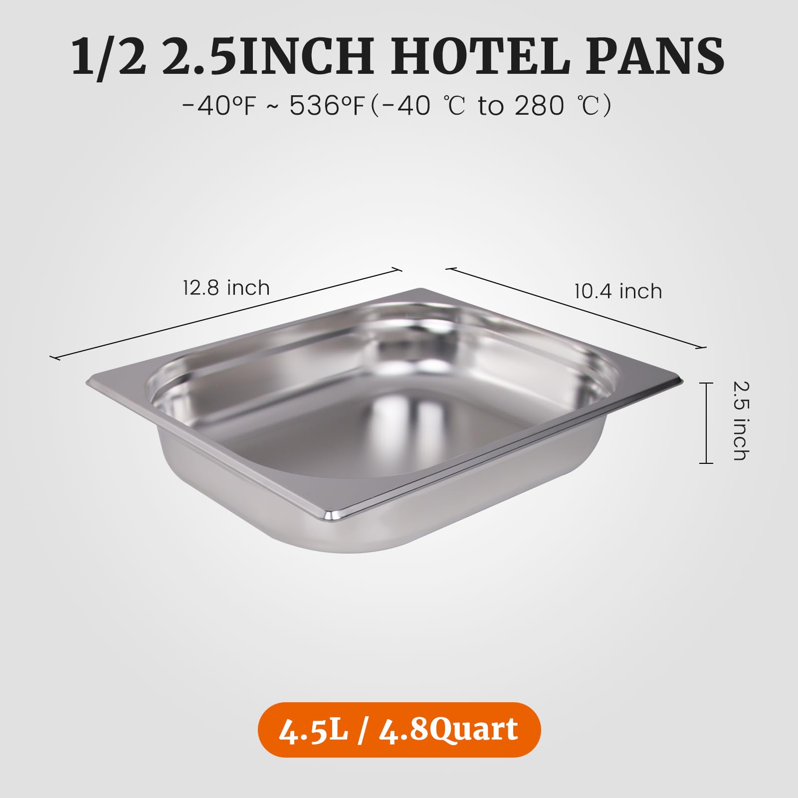 Clivia 1/2 Size Stainless Steel Food Pans,2.5"Deep Food Containers- Pack of 6 - Image 2