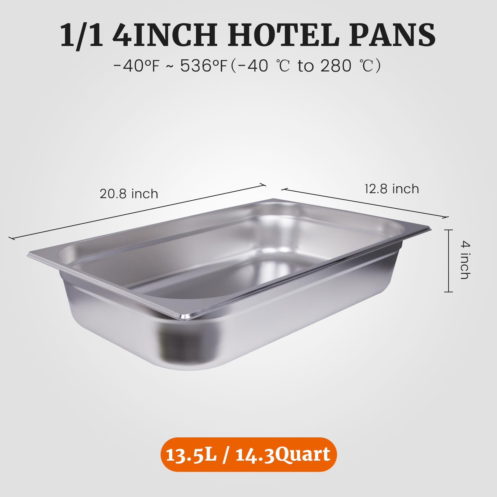 Clivia Hotel Pans Full Size 4inch Deep 1/1 Stainless Steel Steam Table Pans 6Pack - Image 2
