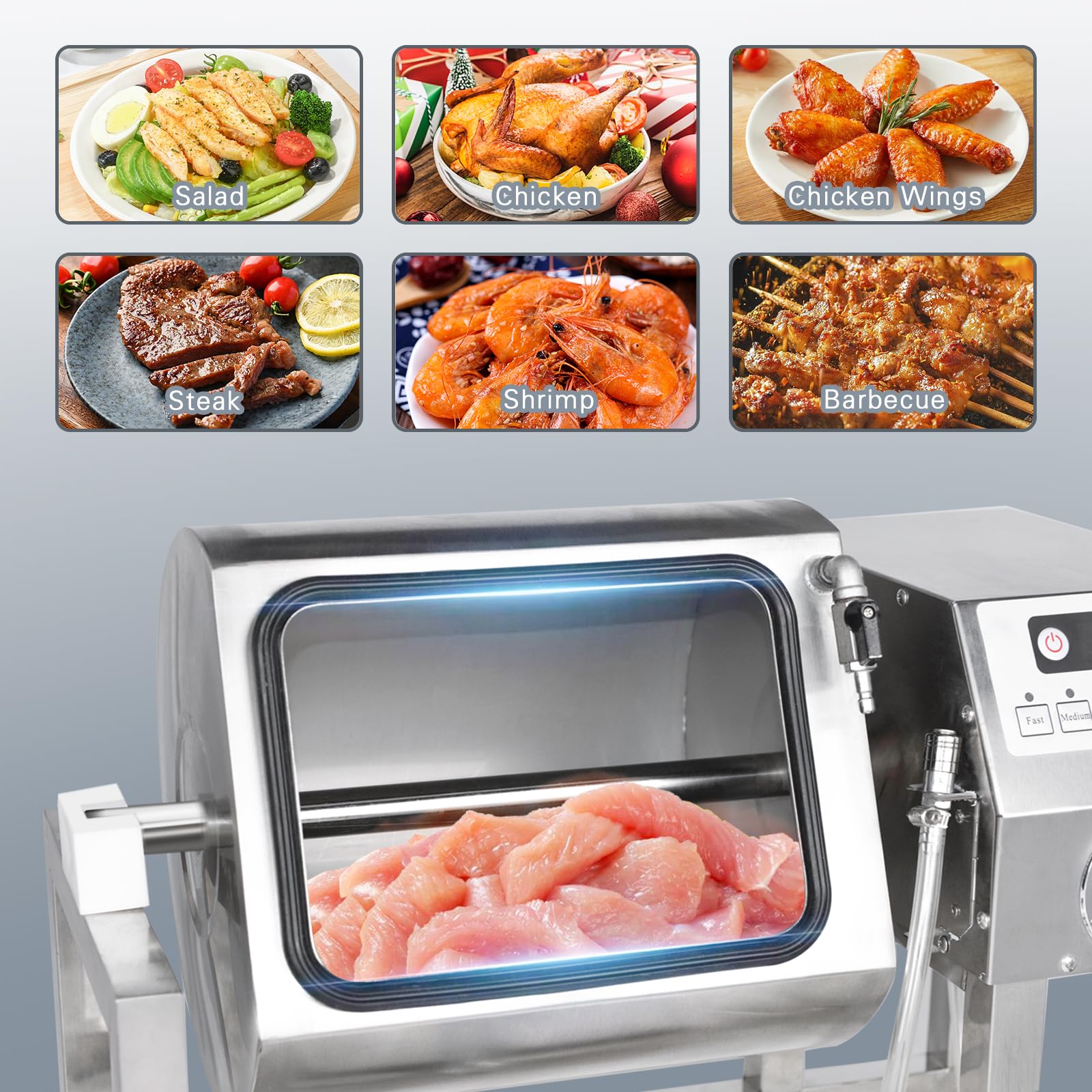 EasyRose 18L/36lb Commercial Vacuum Meat Tumbler Marinator, 3-Speed Stainless Steel Marinating Machine - Image 6