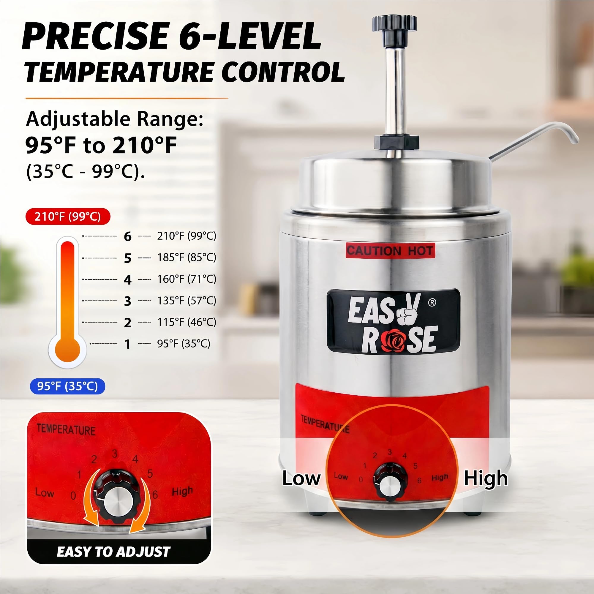 EasyRose 3.5 Qt Nacho Cheese Dispenser Warmer, 550W Electric Sauce Warmer with Pump - Image 4
