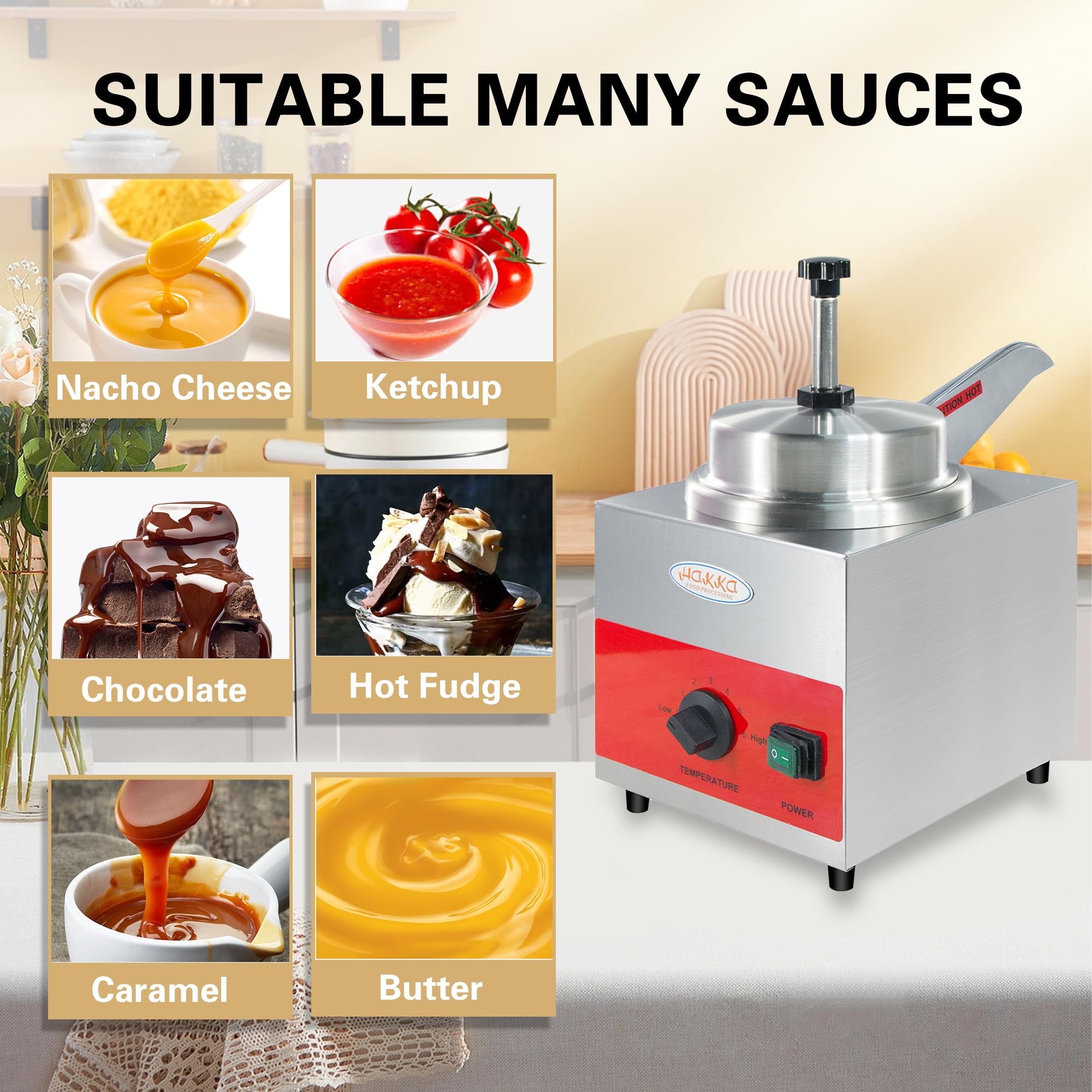 EasyRose 3.5 Qt Electric Cheese Warmer Pump Dispenser, 550W Nacho Cheese Sauce Melter - Image 3
