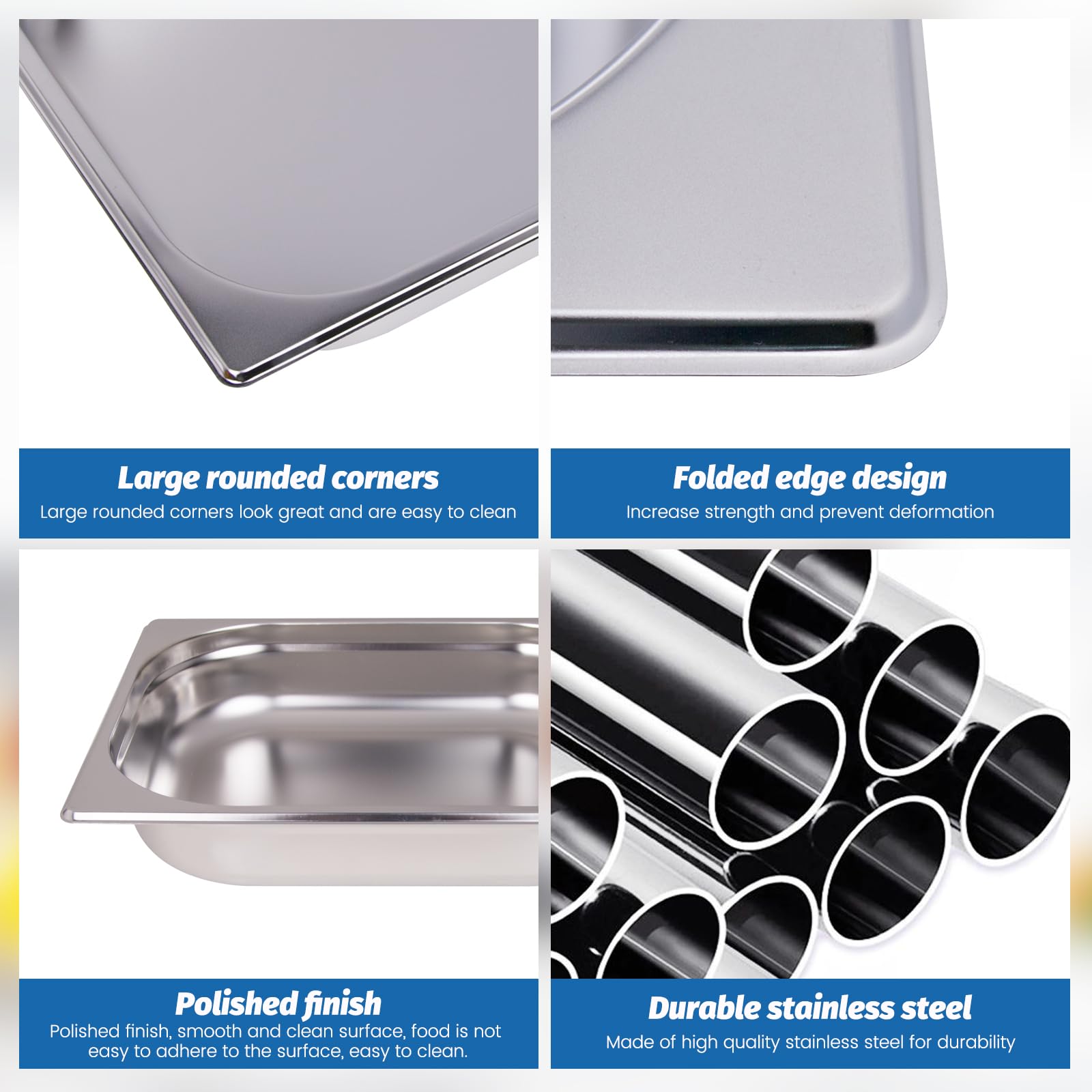 Clivia 1/2 Size Stainless Steel Food Pans,2.5"Deep Food Containers- Pack of 6 - Image 3
