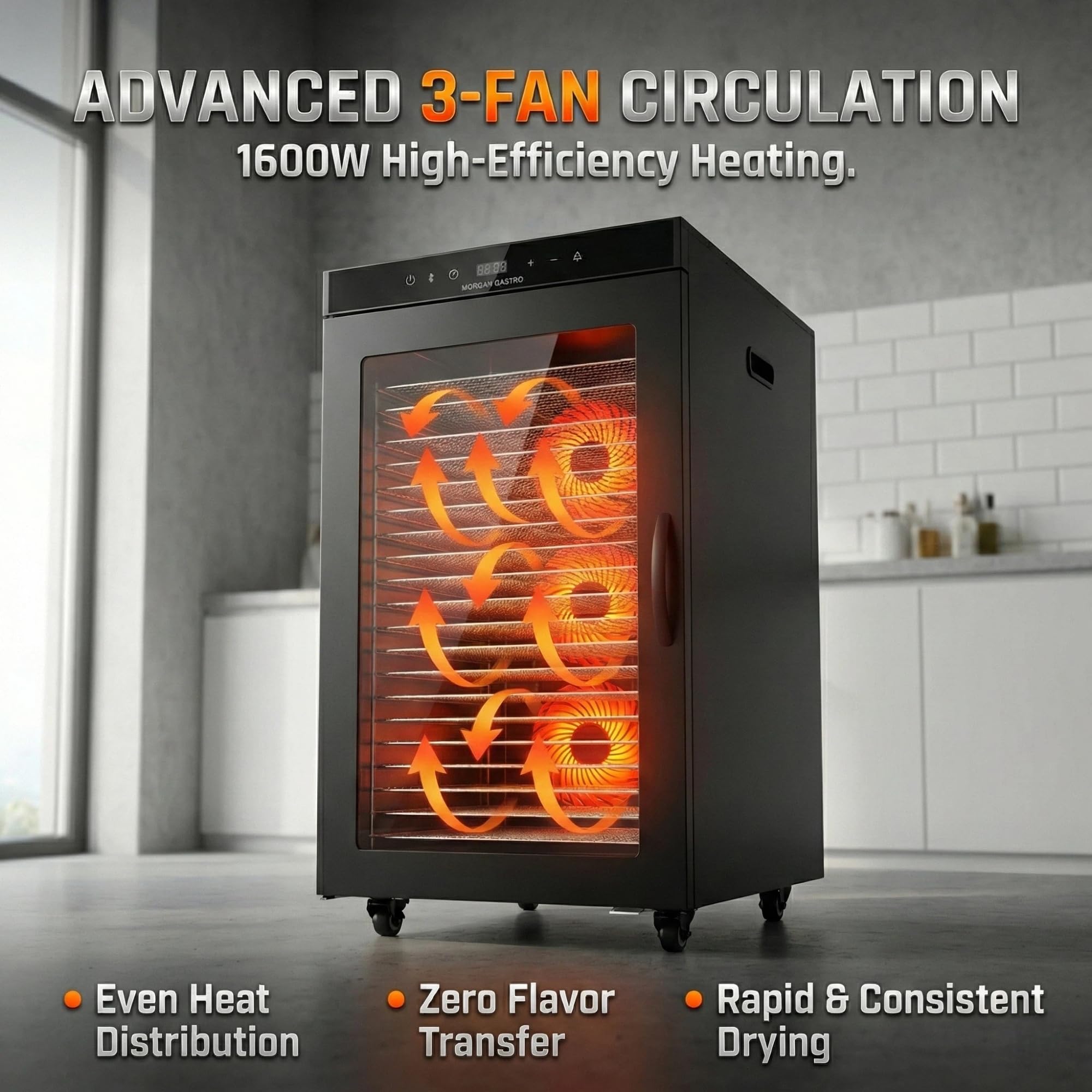 Morgangastro 24-Tray Food Dehydrator, 1600W, 86°F-194°F, 24H Timer, for Jerky, Fruits, Meat & Herbs - Image 3