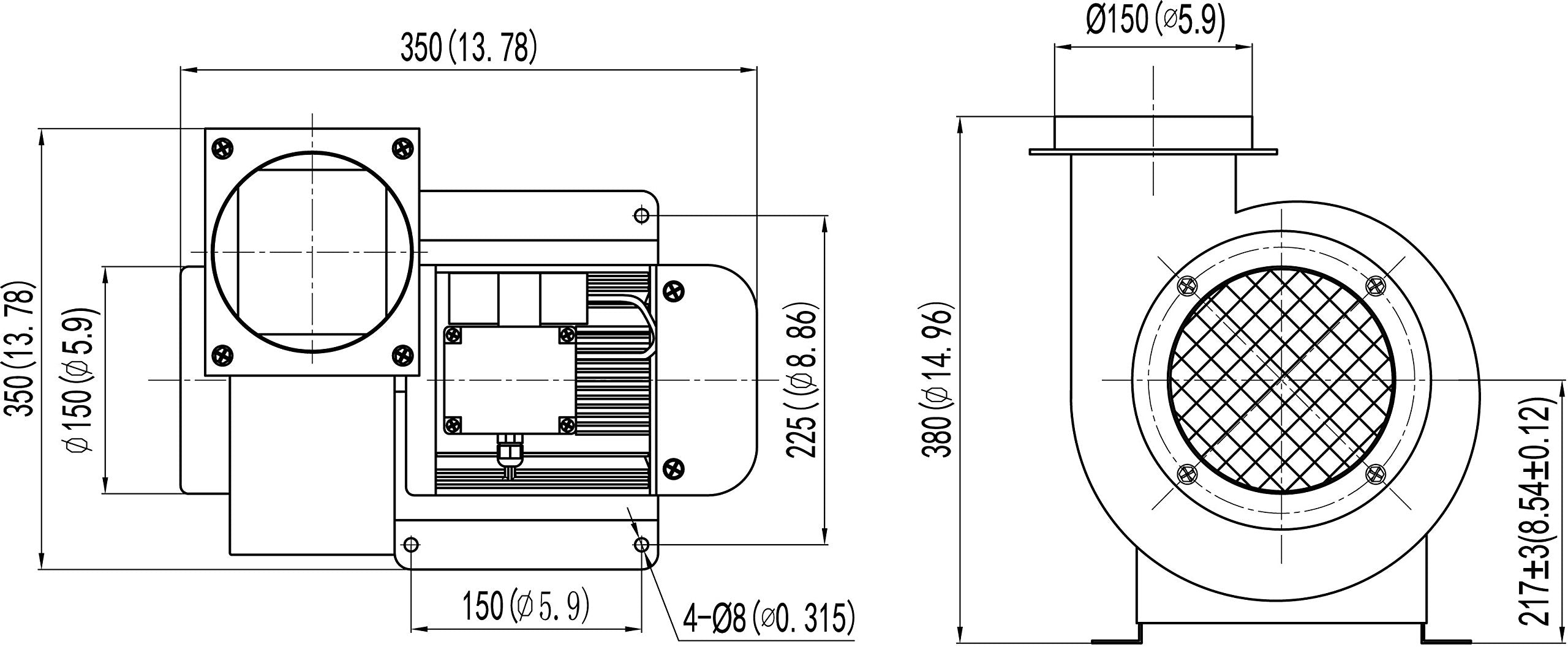 MorganGastro Centrifugal Blower, Multi-Wing Centrifugal Fan Rectangular Shaded Pole Specialty Blower with Flange, 1400 M2/H Air Flow, 500 CFM, 3300 RPM, 110V/60Hz, 11 amps - Image 3