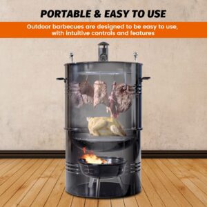 MorganGastro Vertical Charcoal Smoker, Multi-Function 14-Inch Barbecue and Charcoal Smoker Grill Heavy Duty Round BBQ Grill for Outdoor Cooking Camping(Official Refurbishment)