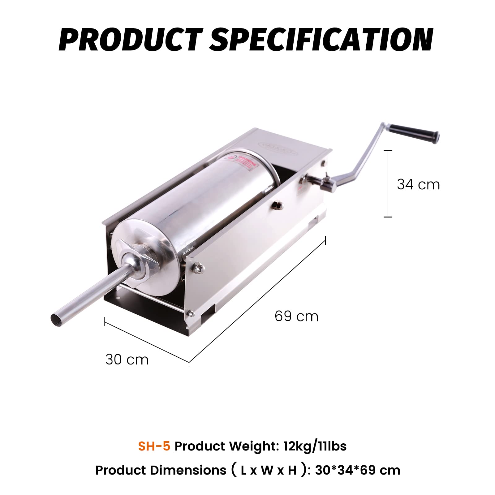 MorganGastro 11 Lbs(5liter) Sausage Stuffer 2 Speed Stainless Steel Horizontal Sausage Filler(Official Refurbishment) - Image 4