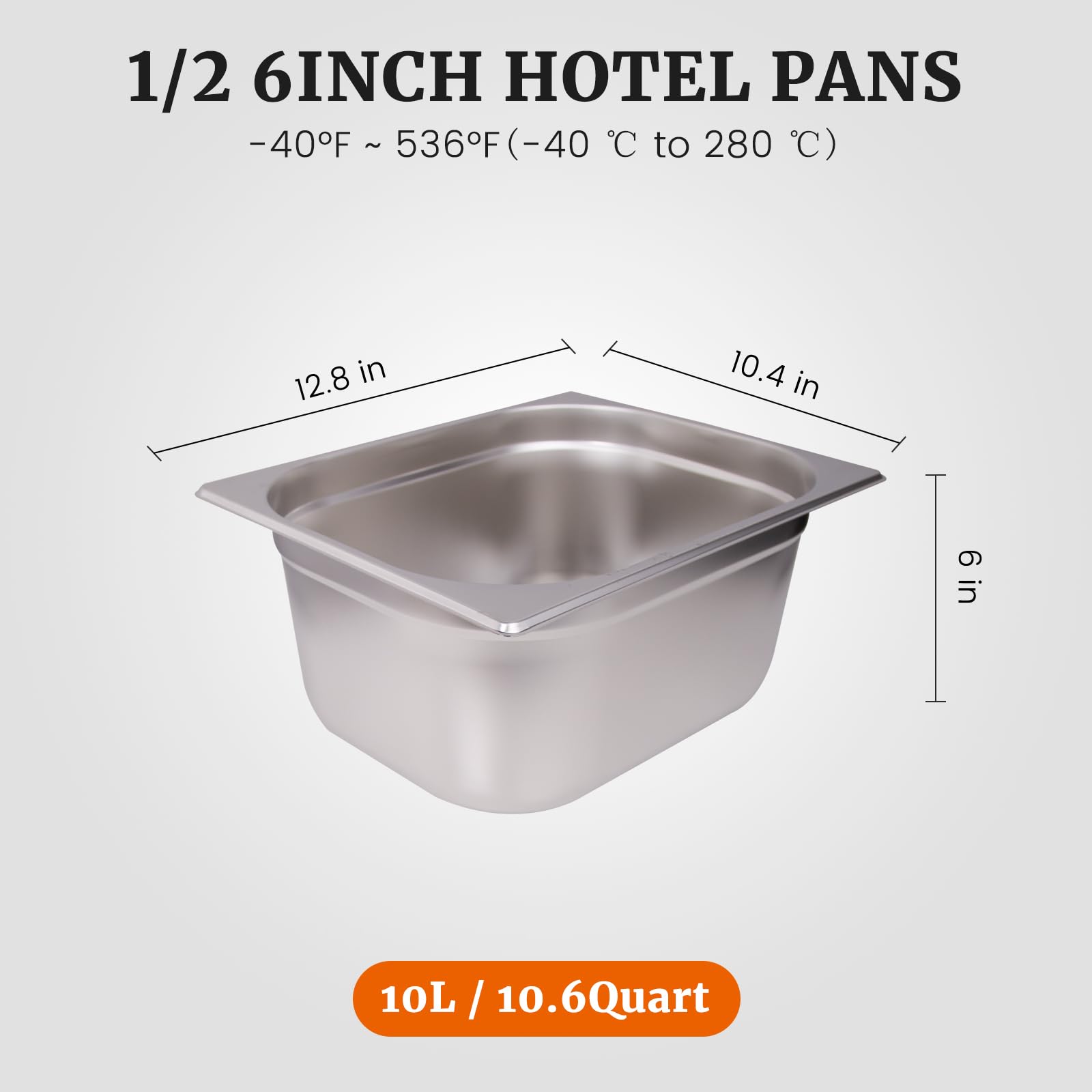 Clivia 1/2 Size Stainless Steel Food Pans,6"Deep Food Containers- Pack of 6 - Image 2
