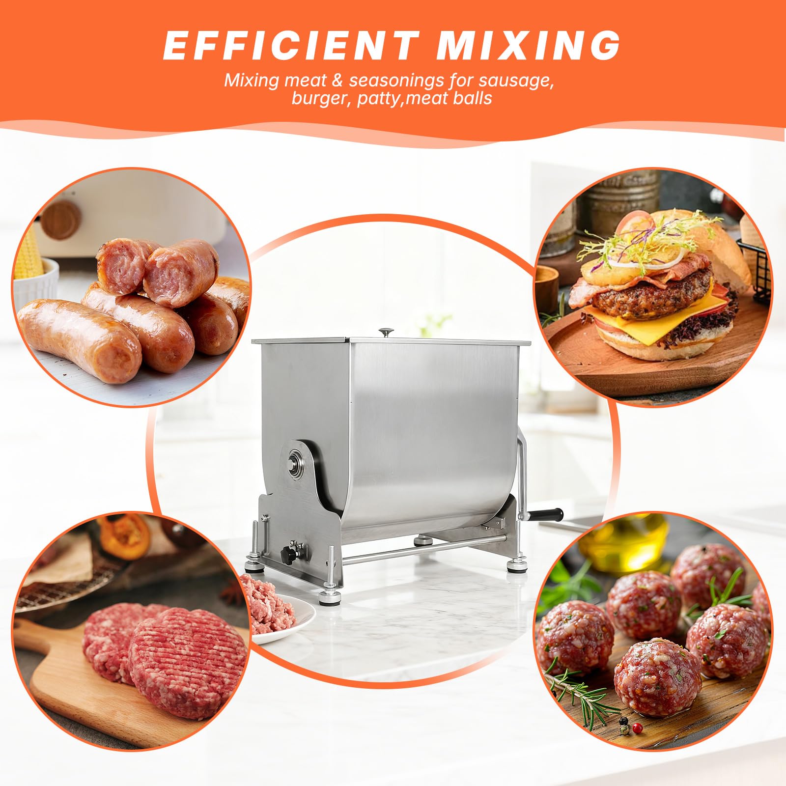 MorganGastro 30L/60lb Manual Meat Mixer, Tilting Stainless Steel Tank Sausage Mixer - Image 7