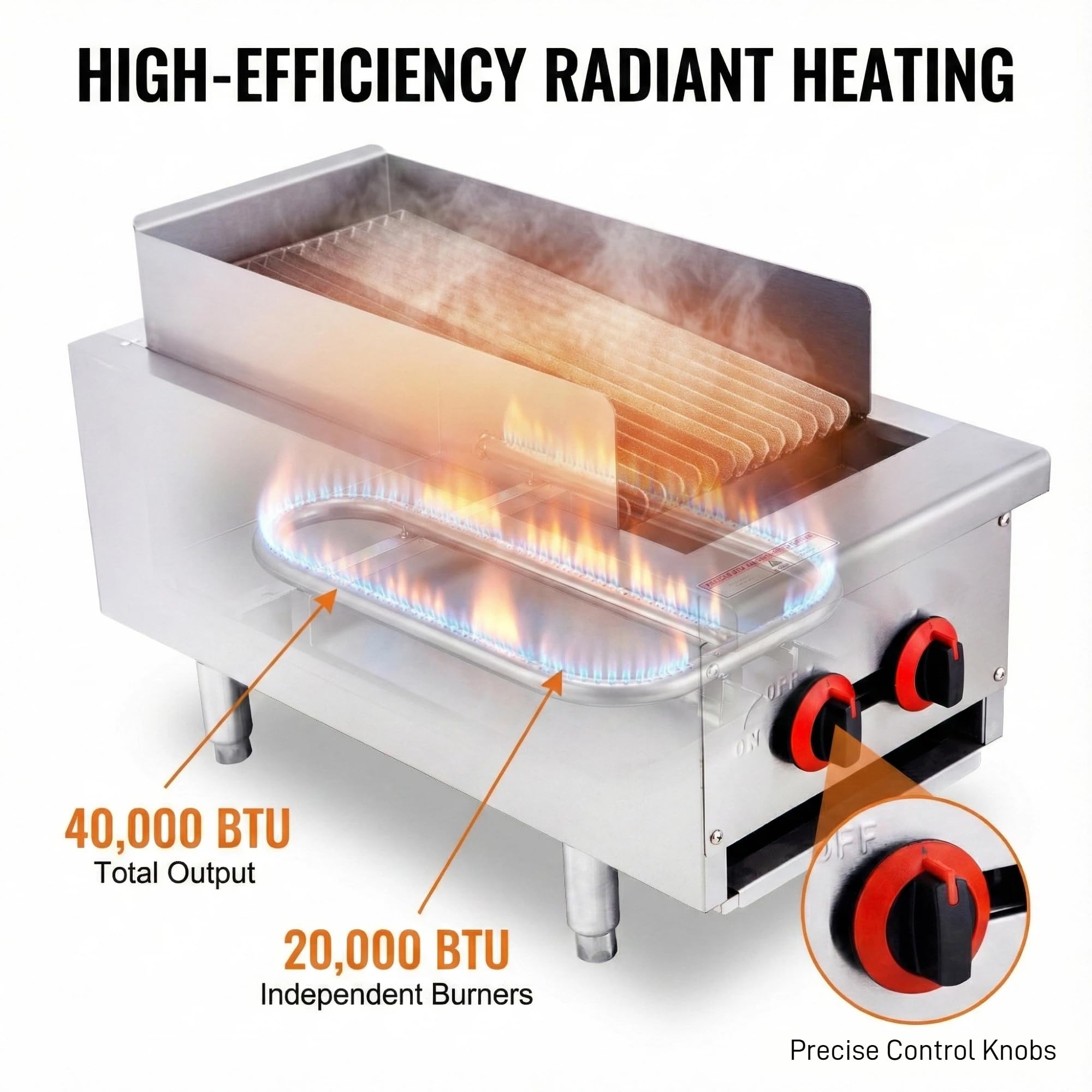 EASYROSE 14" Radiant Gas Charbroiler Commercial Gas Grill Heavy Duty Countertop Broiler Grill with 2 Burners BTU 40,000, ETL Certified - Image 3