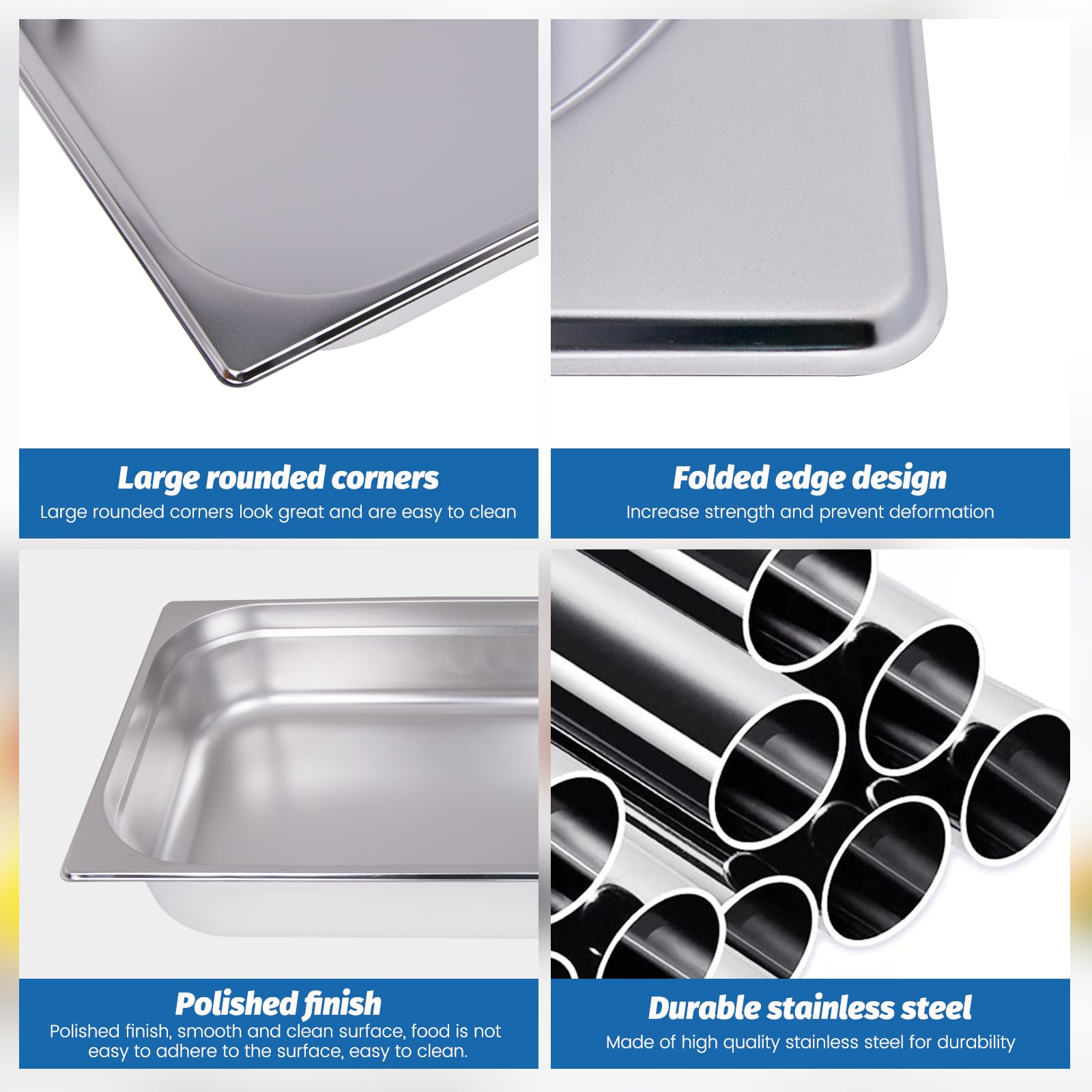Clivia Hotel Pans Full Size 4inch Deep 1/1 Stainless Steel Steam Table Pans 6Pack - Image 4