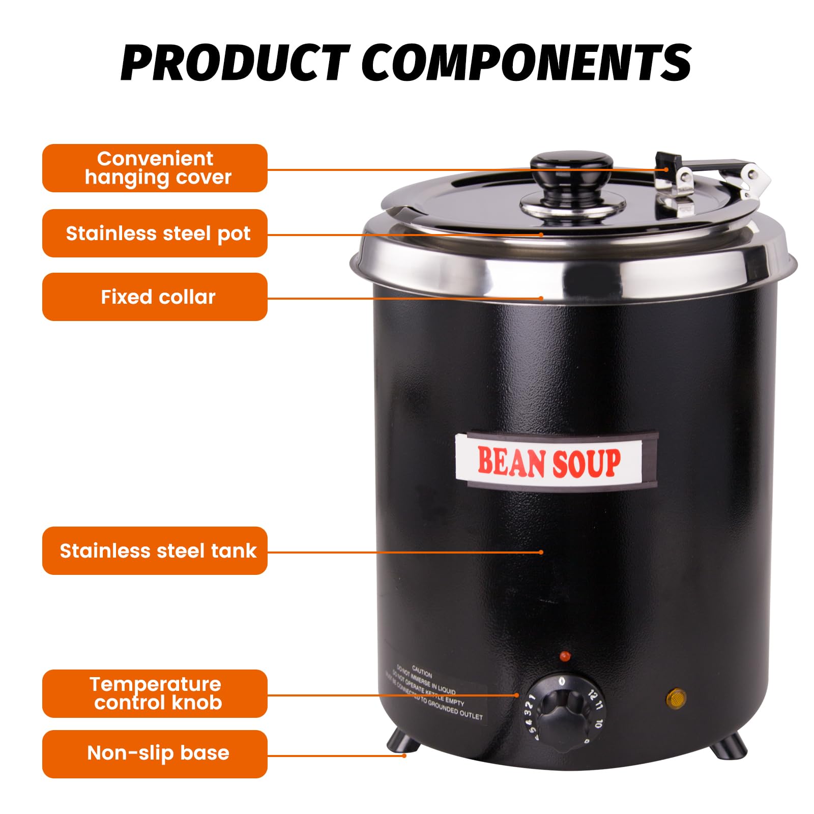 EasyRose 6Qt Soup Warmer Commercial Soup Kettle Warmer with Hinged Lid and Detachable Stainless Steel Pot - Image 3