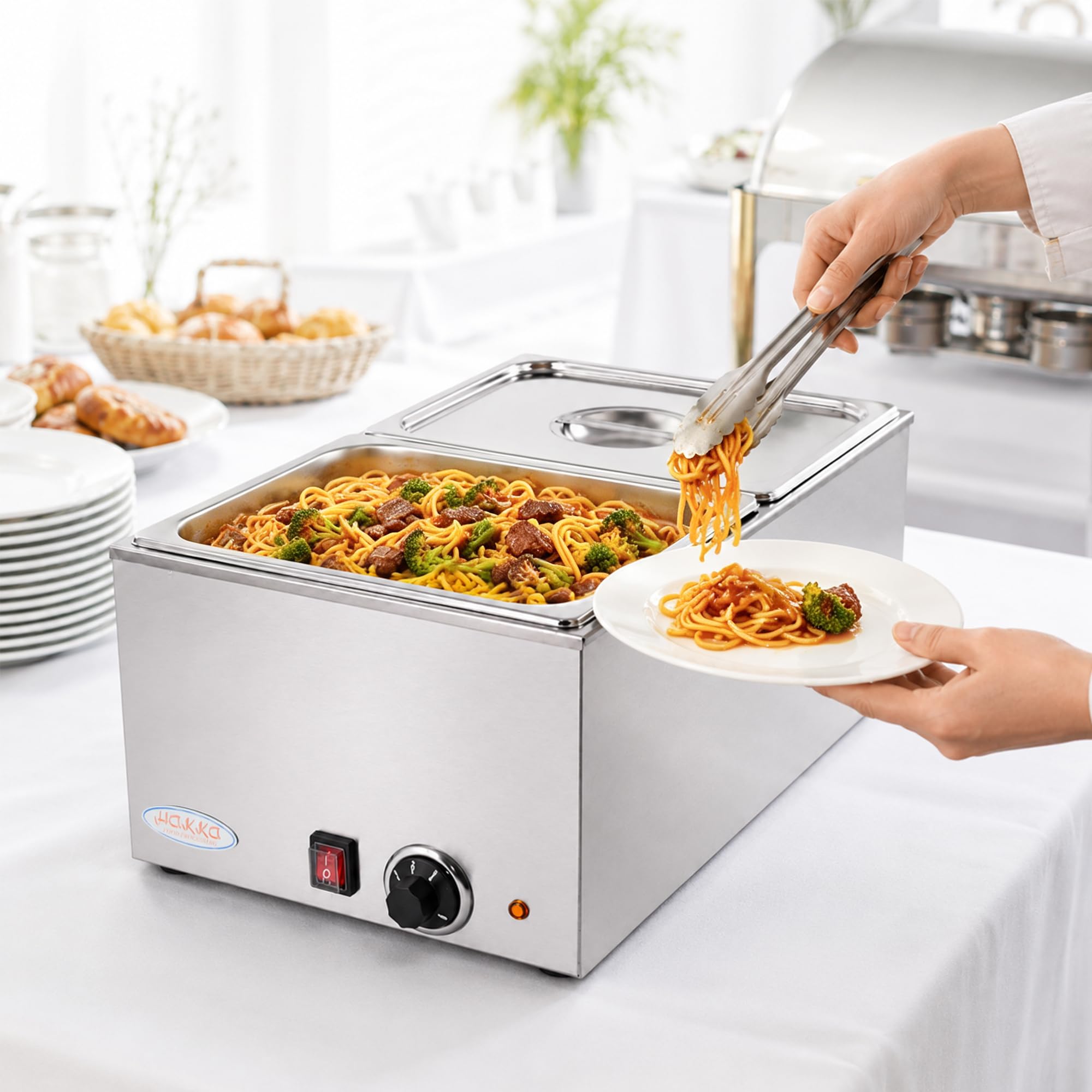 EasyRose 2-Pan Countertop Electric Food Warmer with Lids, 1200W Stainless Steel Buffet Bain Marie - Image 3