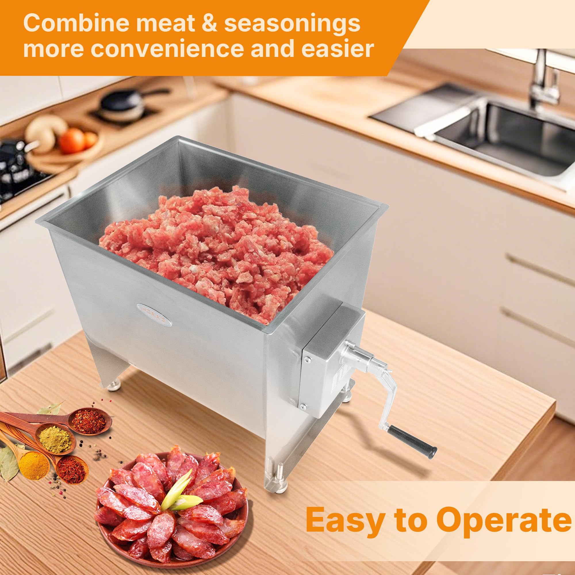 MorganGastro 45L/90lb Manual Meat Mixer Stainless Steel Hopper Food Mixer Machine - Image 3