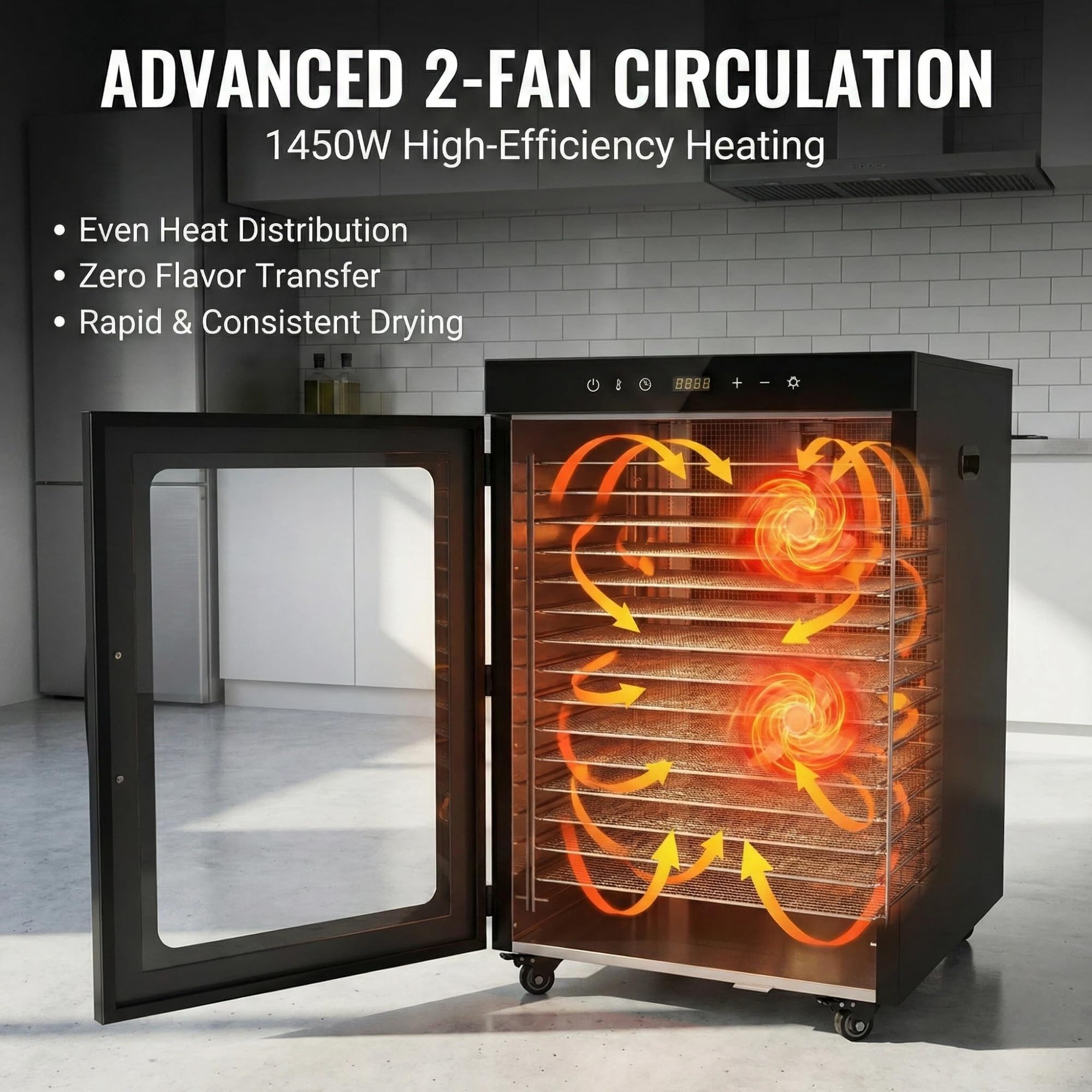 Morgangastro 16-Tray Food Dehydrator, 1450W, 86°F-194°F, 24H Timer, for Jerky, Fruits, Meat & Herbs - Image 3