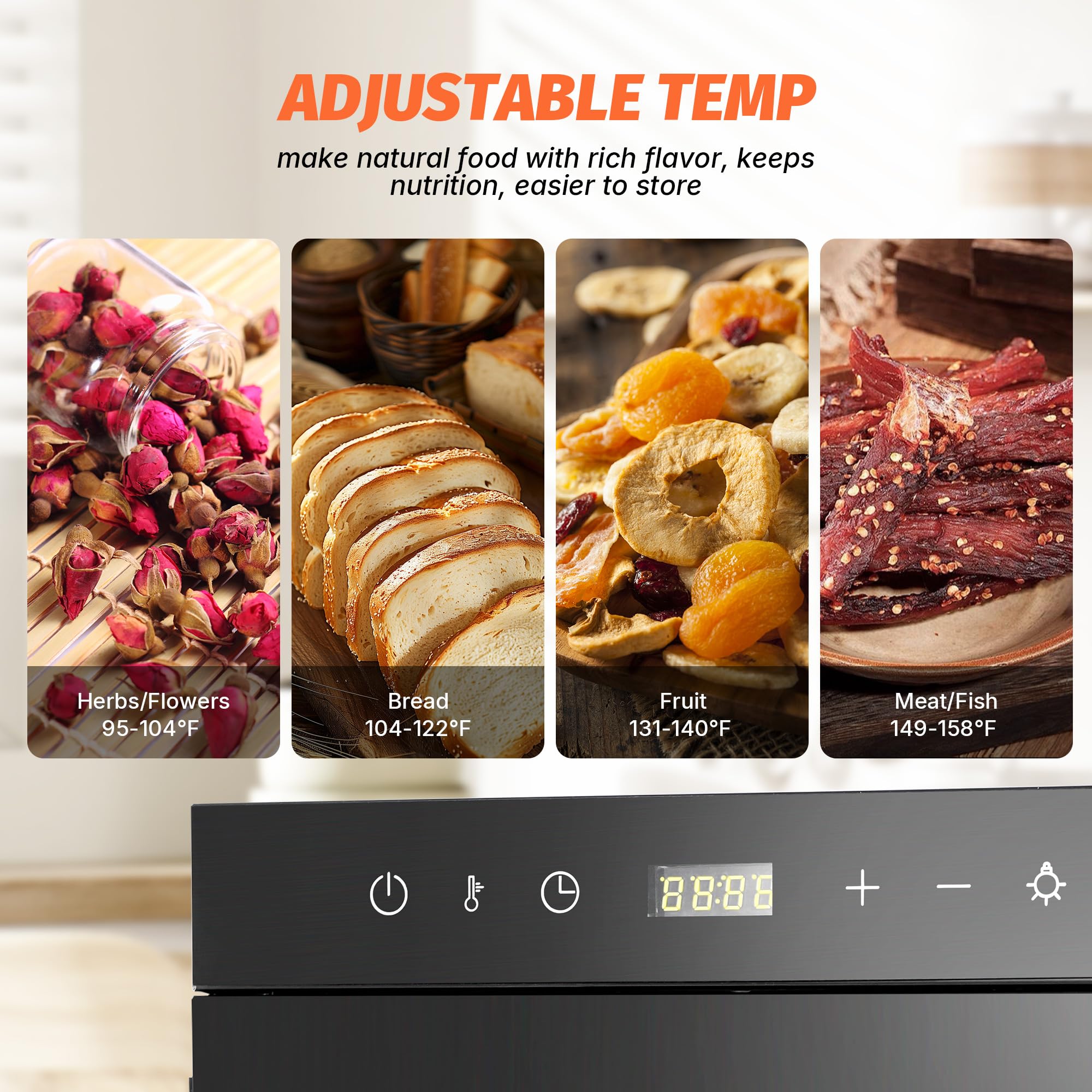 Morgangastro 16-Tray Food Dehydrator, 1450W, 86°F-194°F, 24H Timer, for Jerky, Fruits, Meat & Herbs - Image 8