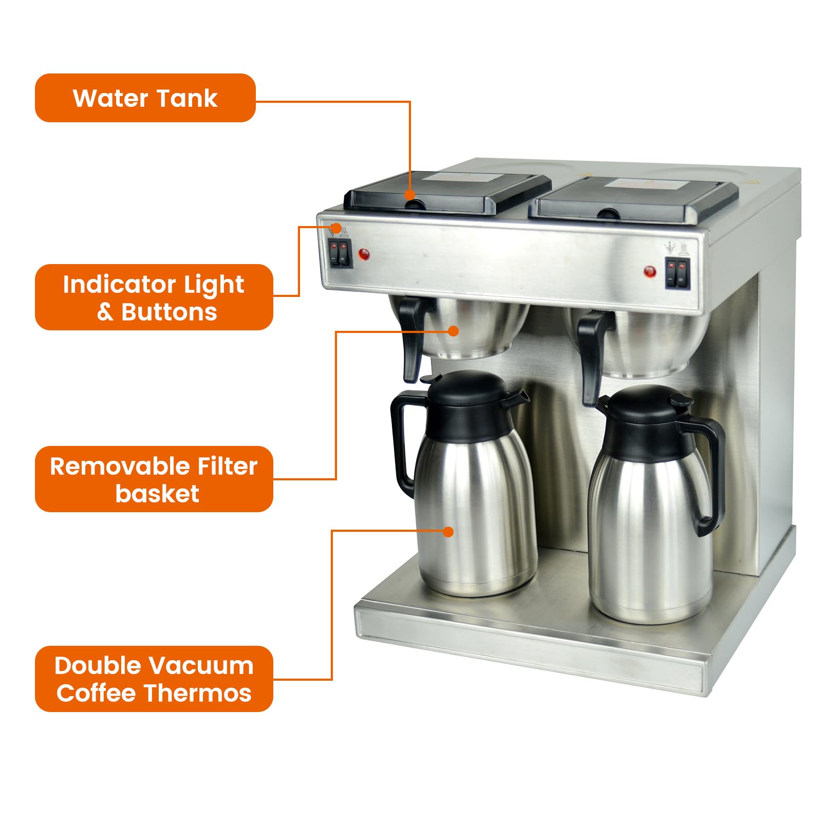 EASYROSE Drip Coffee Maker 20 Cup Commercial Coffee Makers, One-Touch Brewing Thermal Carafe Coffee Maker Stainless Steel Coffee Pot, ETL Listed - Image 5