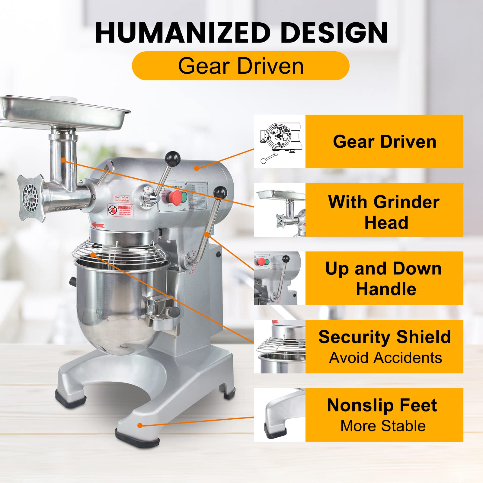 MorganGastro 30Qt Dough Stand Mixer 3 Speed, 4 Function Stainless Steel Food Mixer with Meat Grinder Head, ETL certified - Image 4