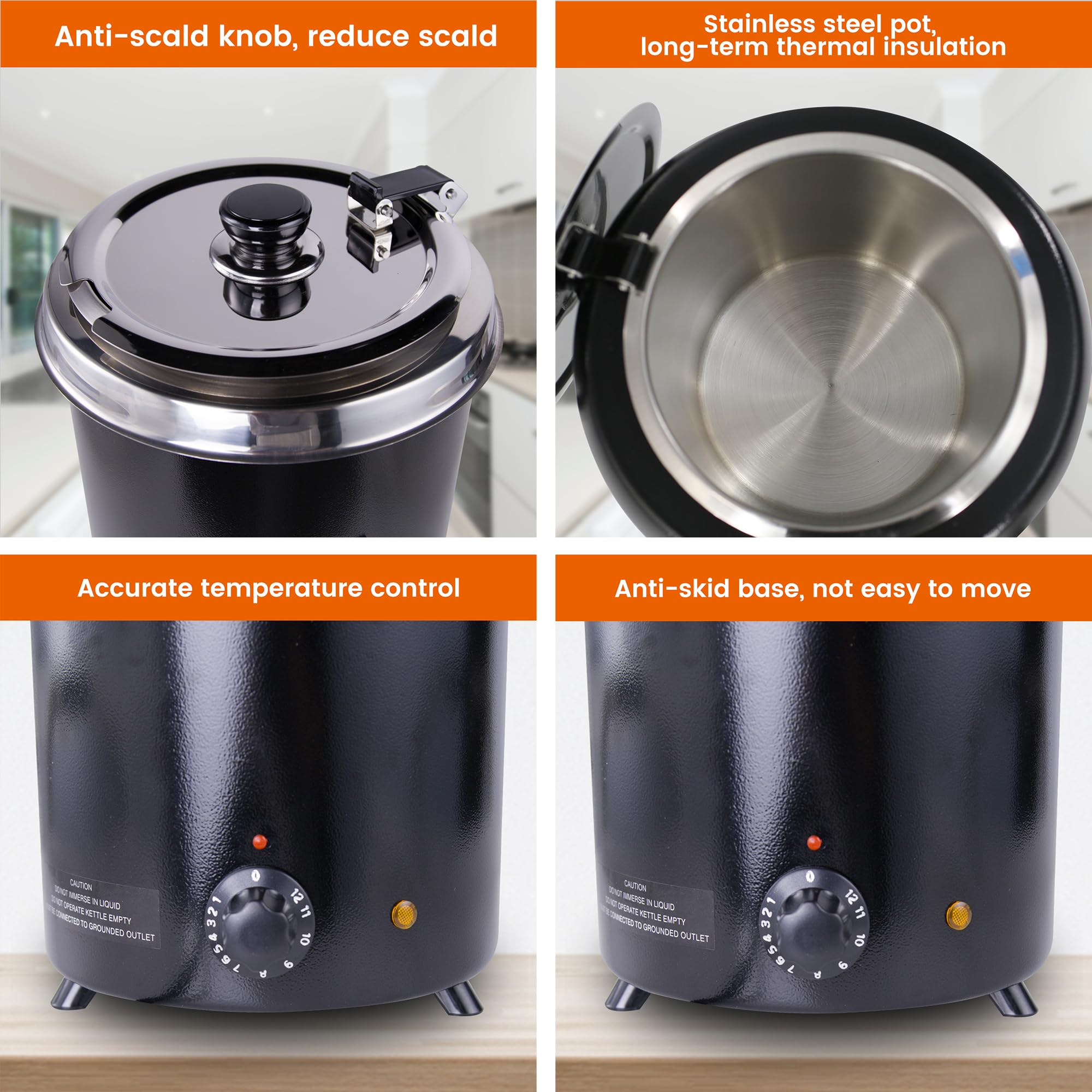 EasyRose 6Qt Soup Warmer Commercial Soup Kettle Warmer with Hinged Lid and Detachable Stainless Steel Pot - Image 4