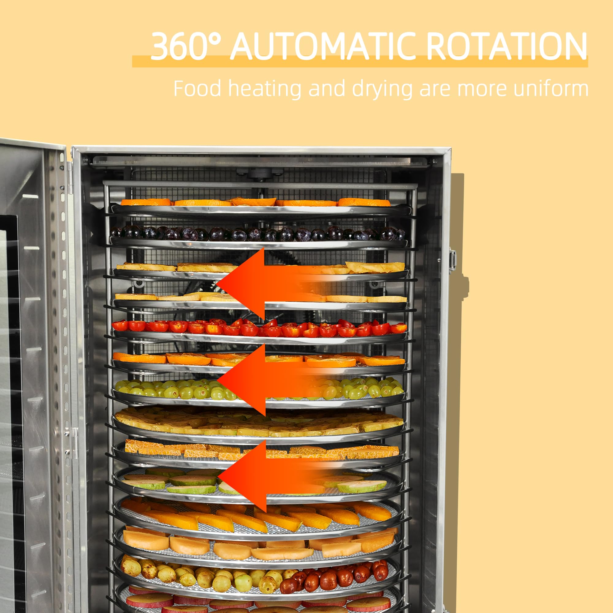 MorganGastro Food Dehydrator 16 Trays Stainless Steel 360° Rotation Meat Jerky Dryer - Image 5