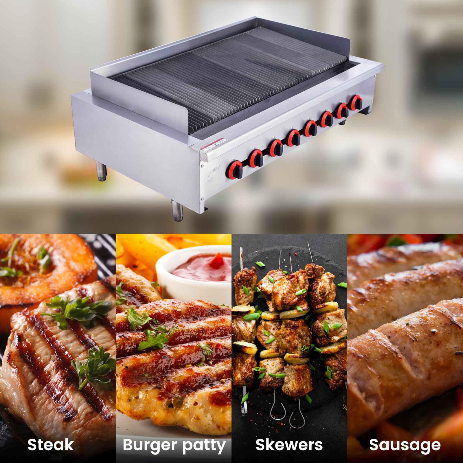EASYROSE 48" Radiant Gas Charbroiler Countertop Gas Grill with 8 Burner 160,000 BTU - Image 4