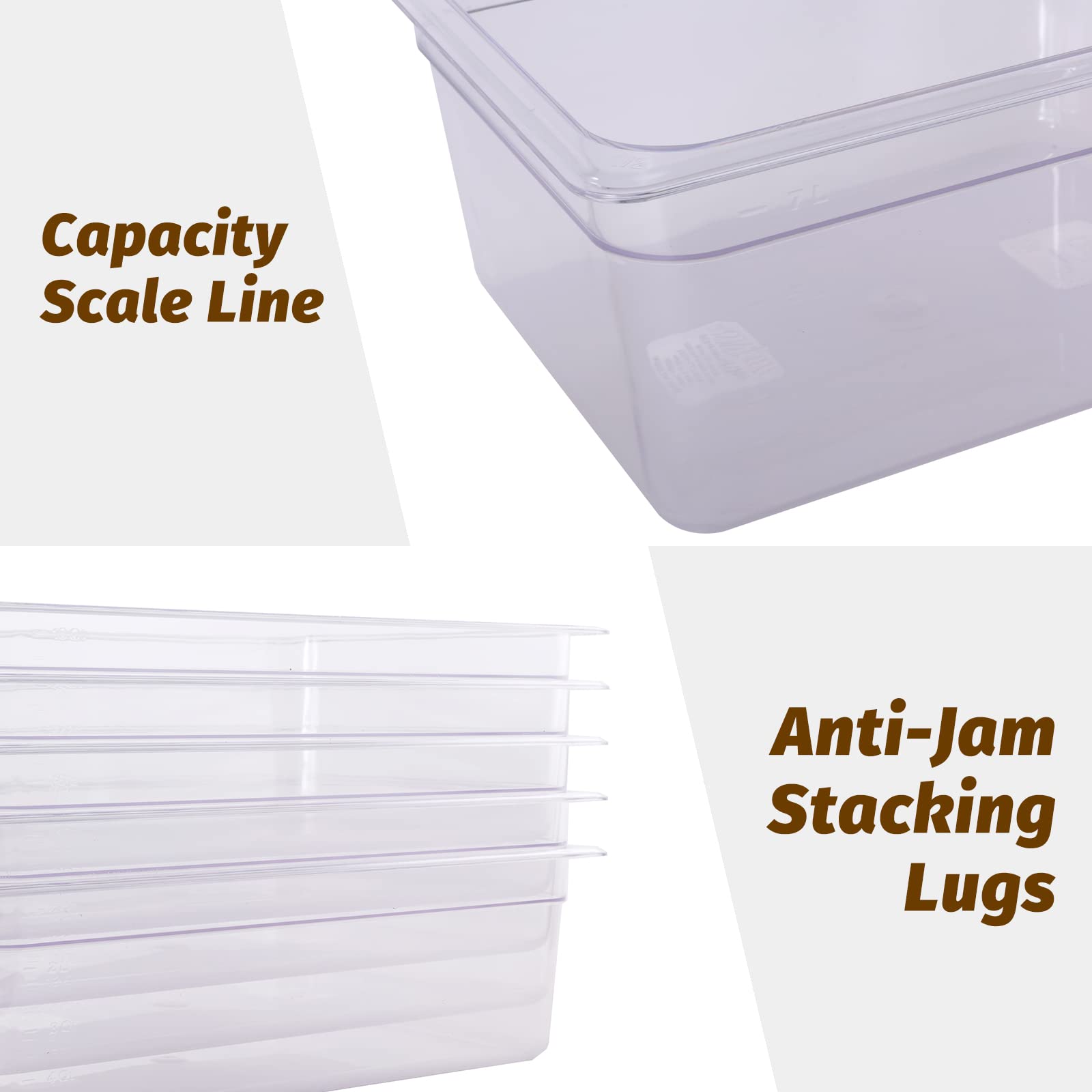 Clivia 6-Pack Food Pan 1/6 Size Clear Polycarbonate Food Pans 4" Deep Commercial Hotel Pans for Party, Restaurant, Hotel - Image 3