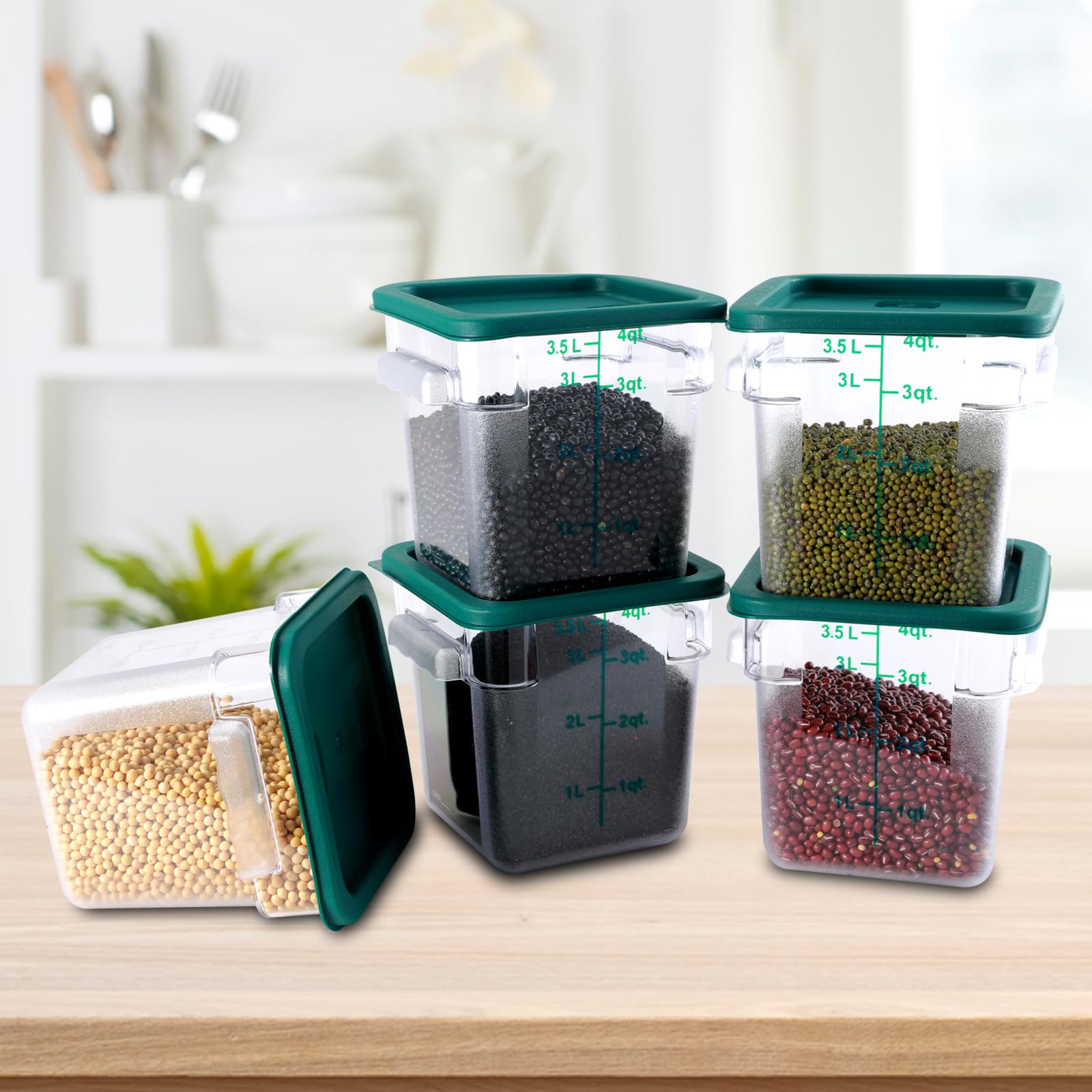 Clivia 4 Qt Commercial Grade Square Food Storage Containers with Lids,Polycarbonate,Clear - Case of 5 - Image 2