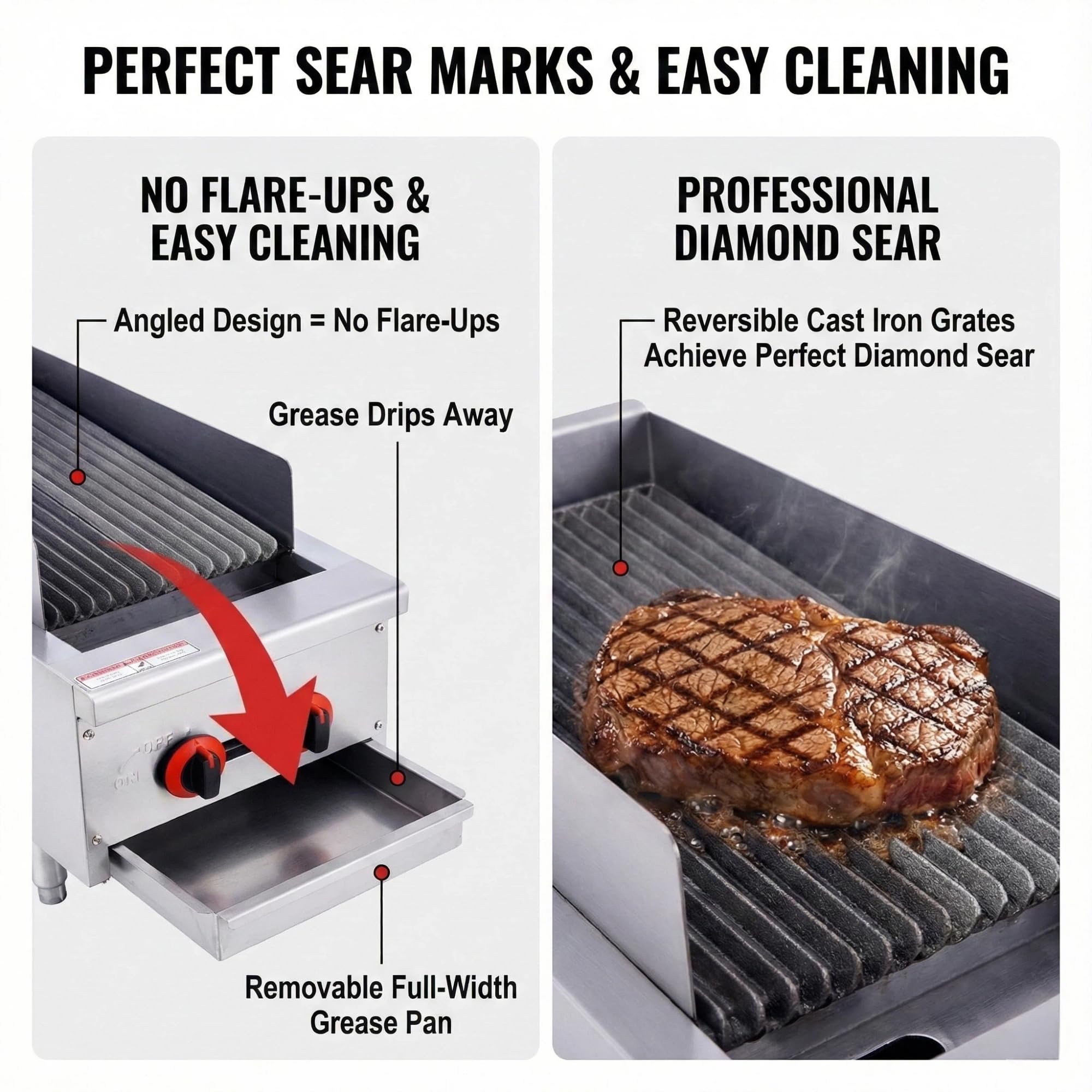 EASYROSE 14" Radiant Gas Charbroiler Commercial Gas Grill Heavy Duty Countertop Broiler Grill with 2 Burners BTU 40,000, ETL Certified - Image 4