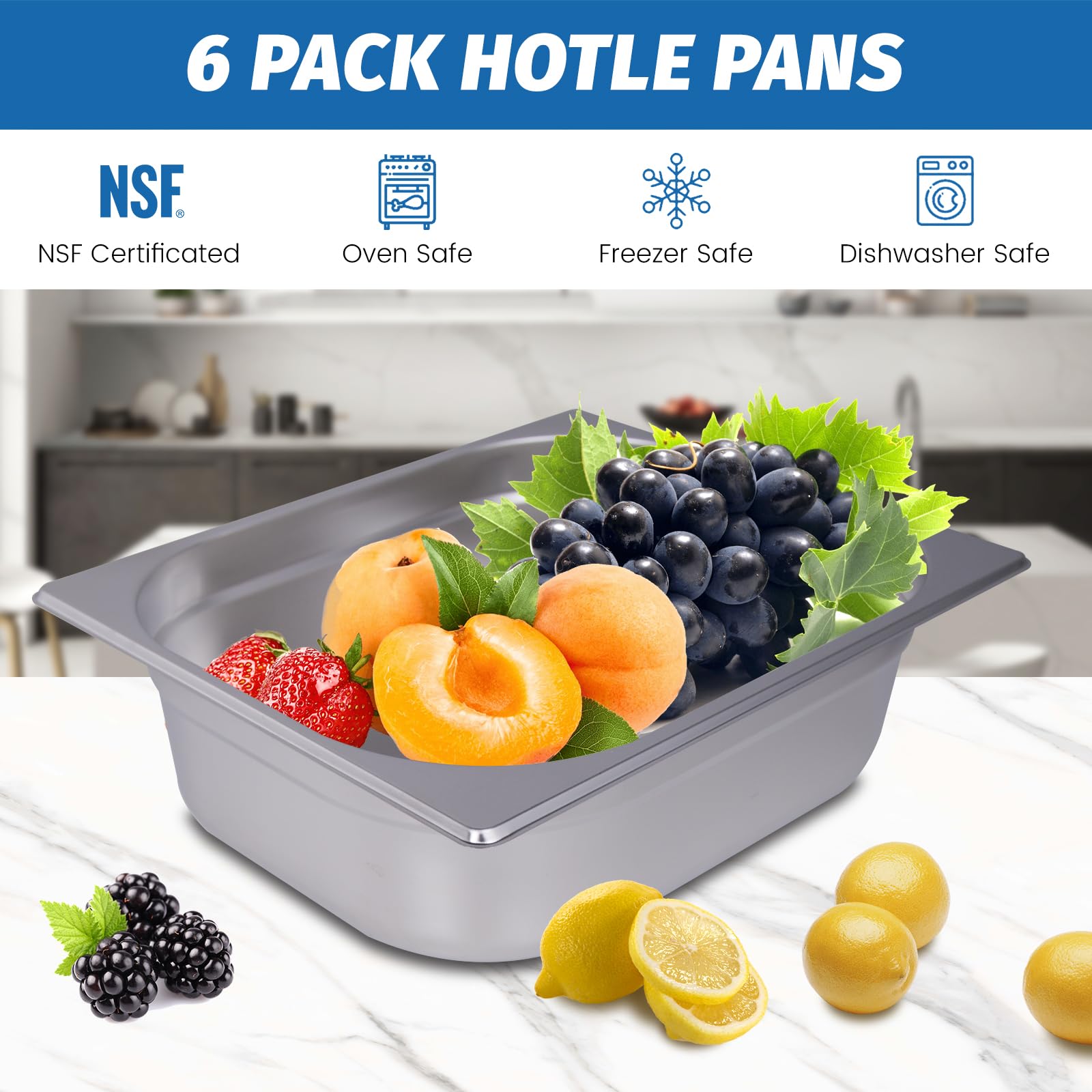 Clivia 1/2 Size 6-Pack Hotel Pans Half Size Steam Table Pan 4" Deep Commercial Hotel Pan Stainless Steel Pan for Party, Restaurant, Hotel - Image 6