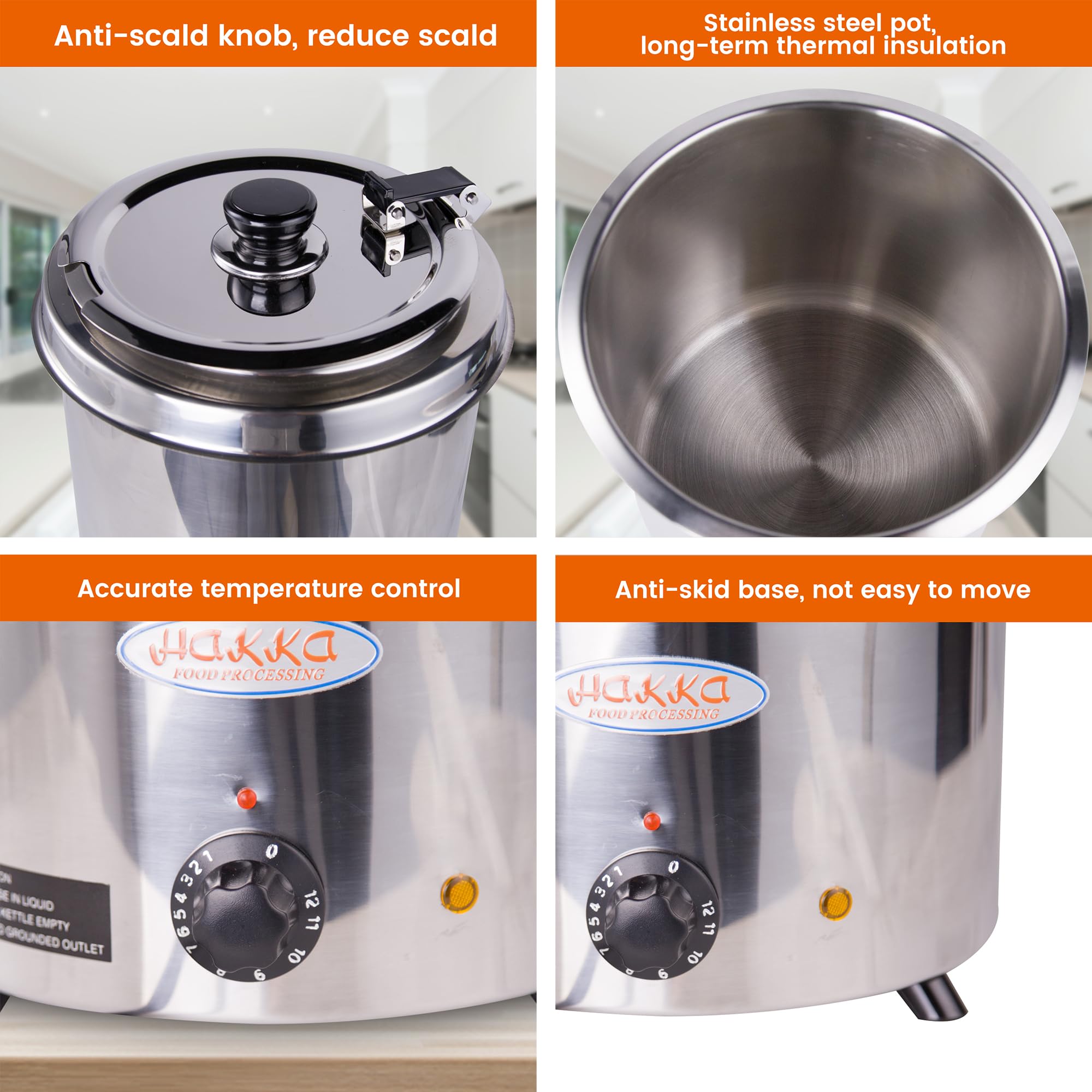 EasyRose 6Qt Soup Warmer Commercial Soup Kettle Warmer with Hinged Lid and Detachable Stainless Steel Pot - Image 6