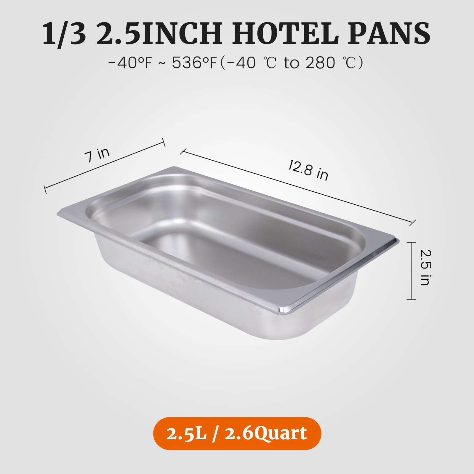 Clivia 1/3 Size Stainless Steel Food Pans,2.5"Deep Food Containers- Pack of 6 - Image 2