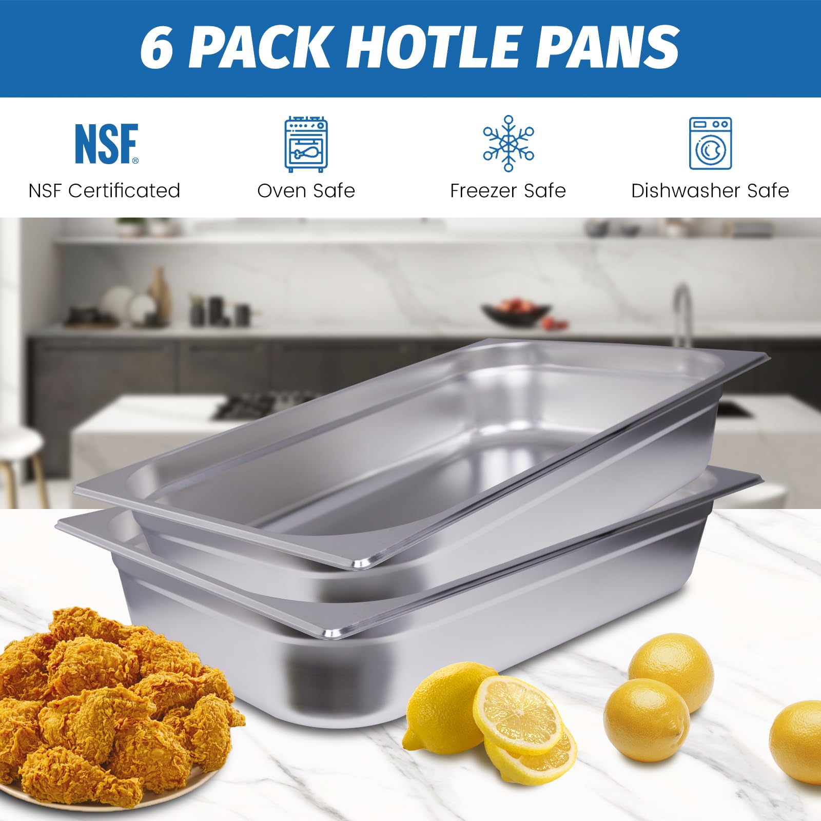 Clivia Hotel Pans Full Size 4inch Deep 1/1 Stainless Steel Steam Table Pans 6Pack - Image 6