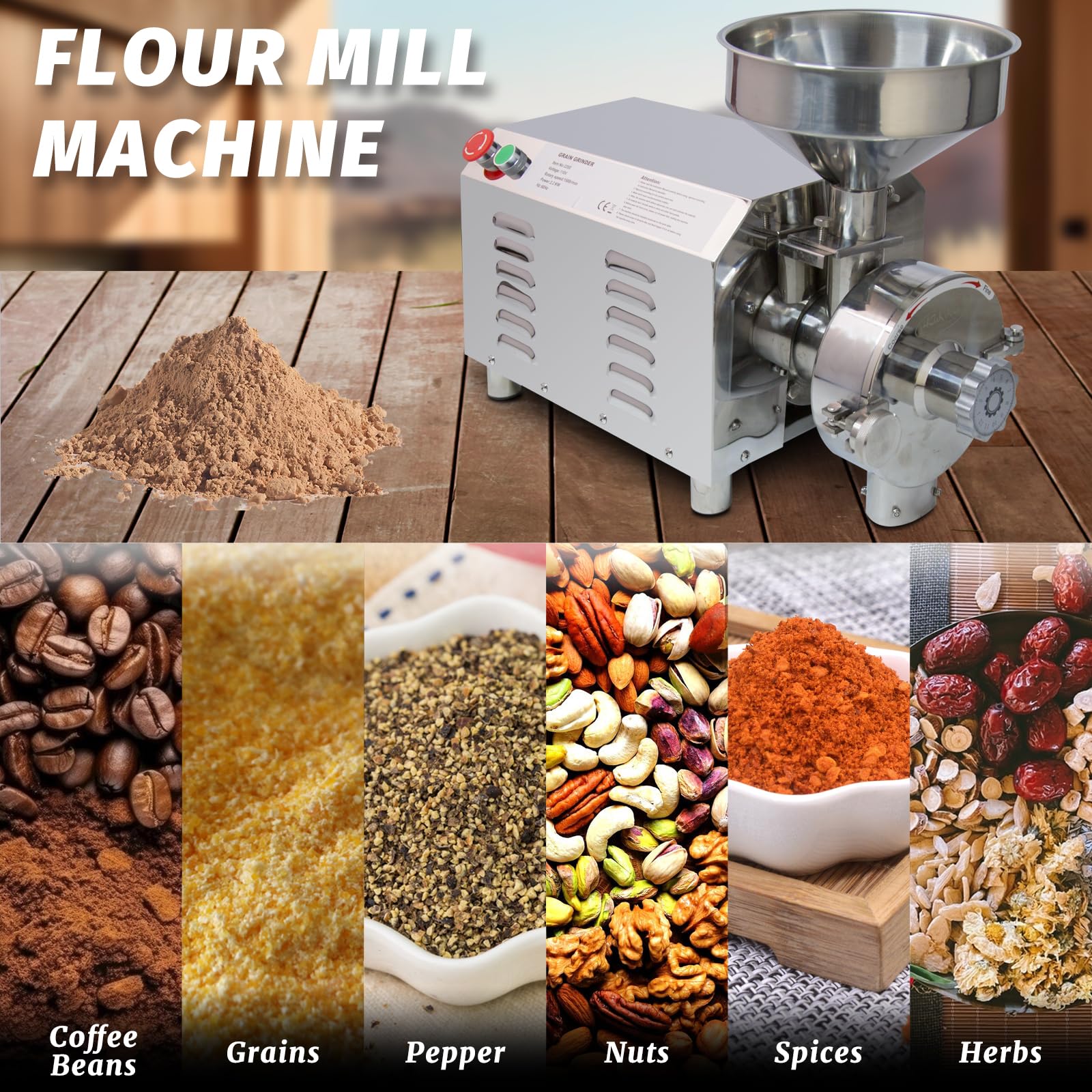MorganGastro Electric Grain Grinder 2200W Mill Grinding Pulverizer Machine 30-50kg/h - Image 8