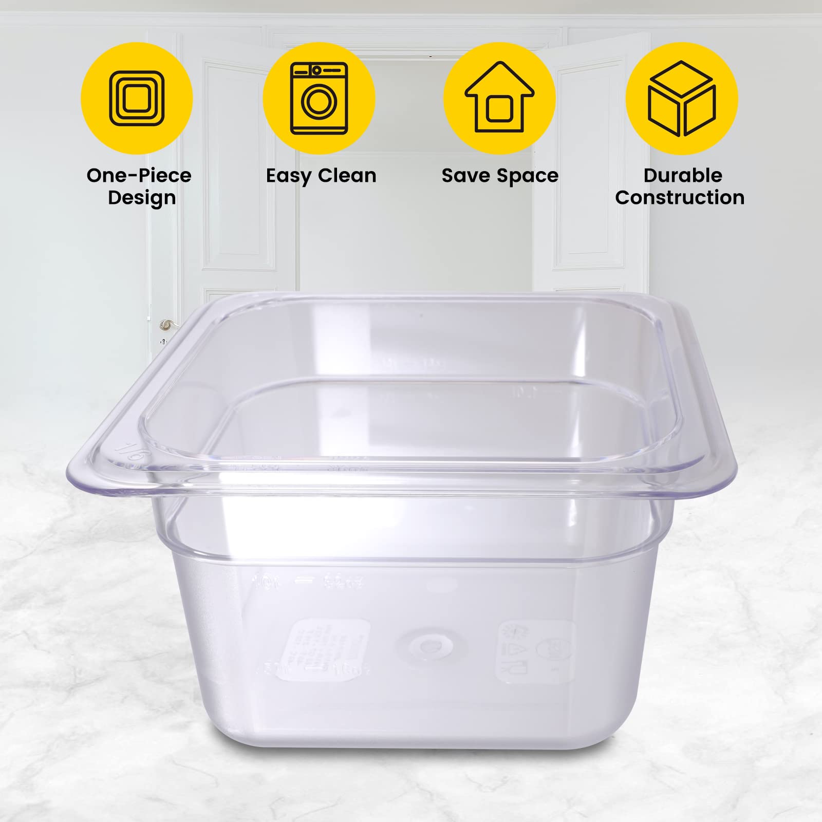 Clivia 6-Pack Food Pan 1/6 Size Clear Polycarbonate Food Pans 2.5" Deep Commercial Hotel Pans for Party, Restaurant, Hotel - Image 4